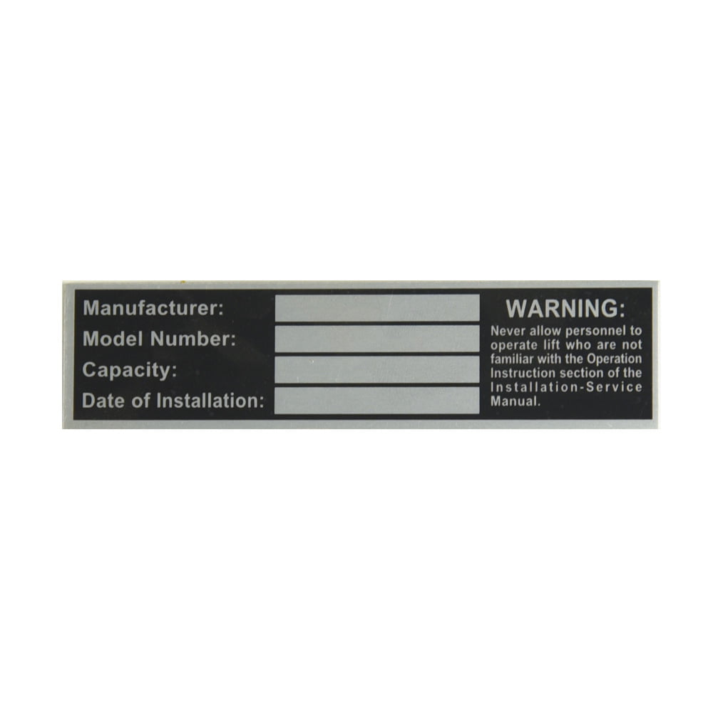 All Hoists Name Plate 1" X 4"