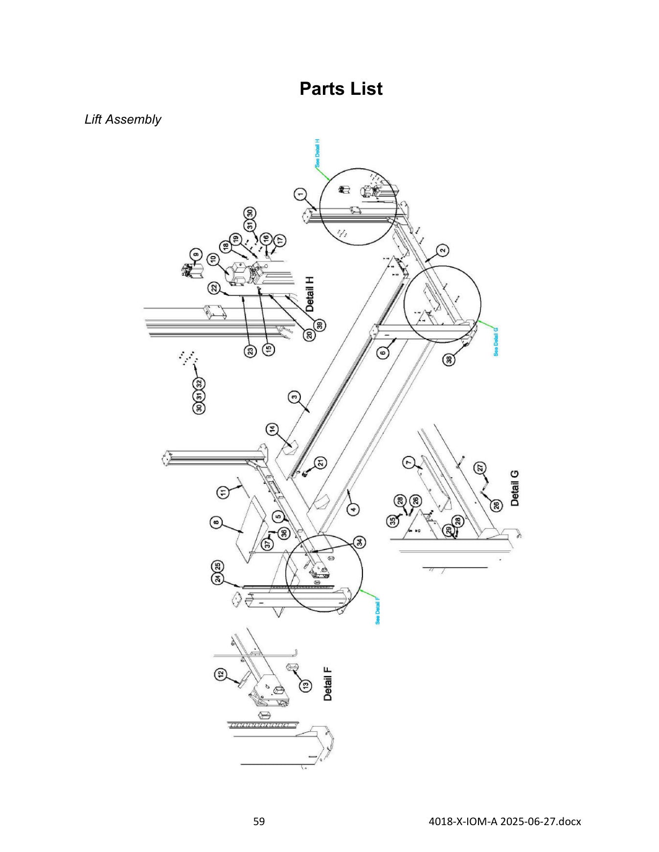 Challenger 4018X parts diagram — this part is item 32 (Lift Assembly)