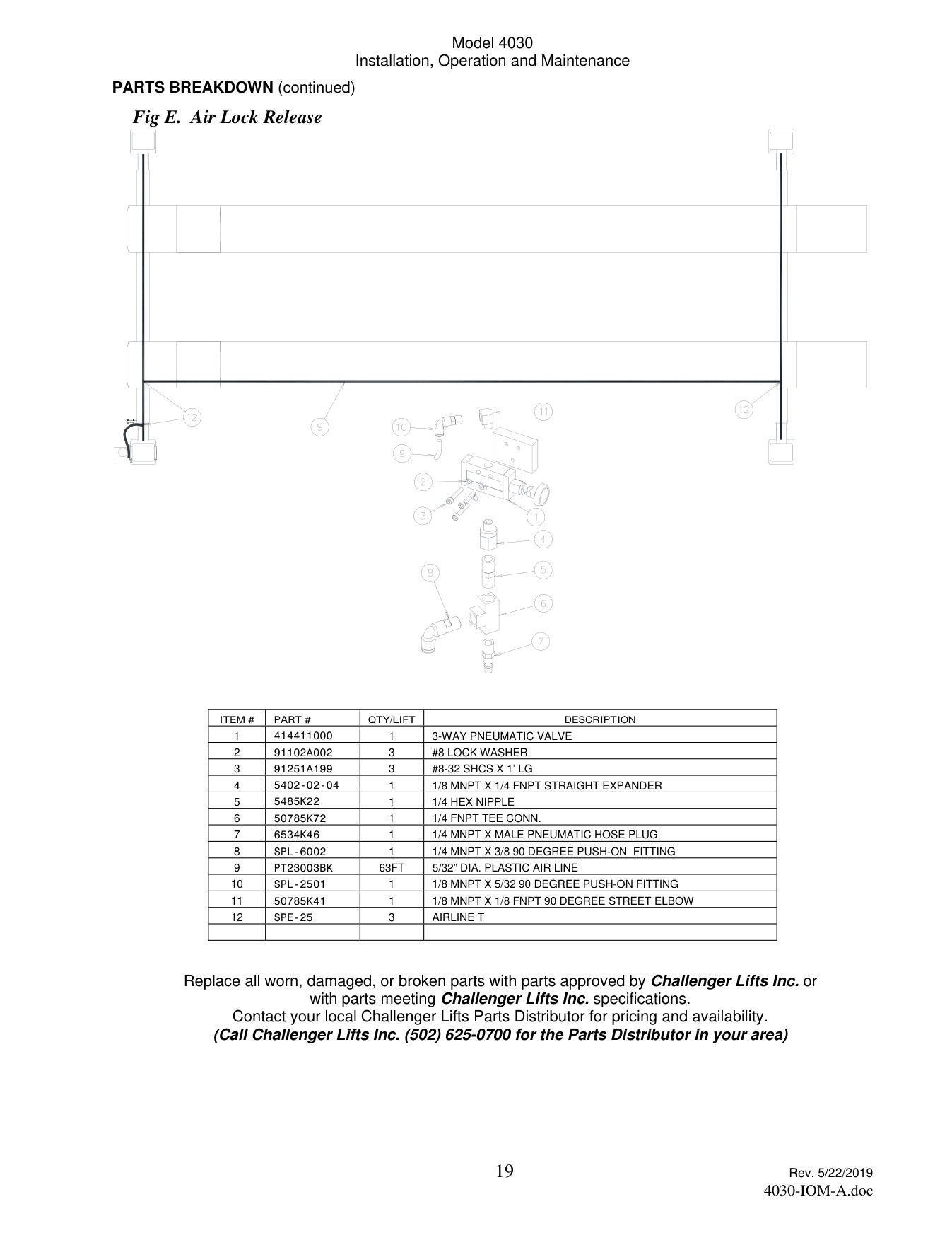 Challenger 4030 parts diagram — this part is item 6 (Air Lock Release)