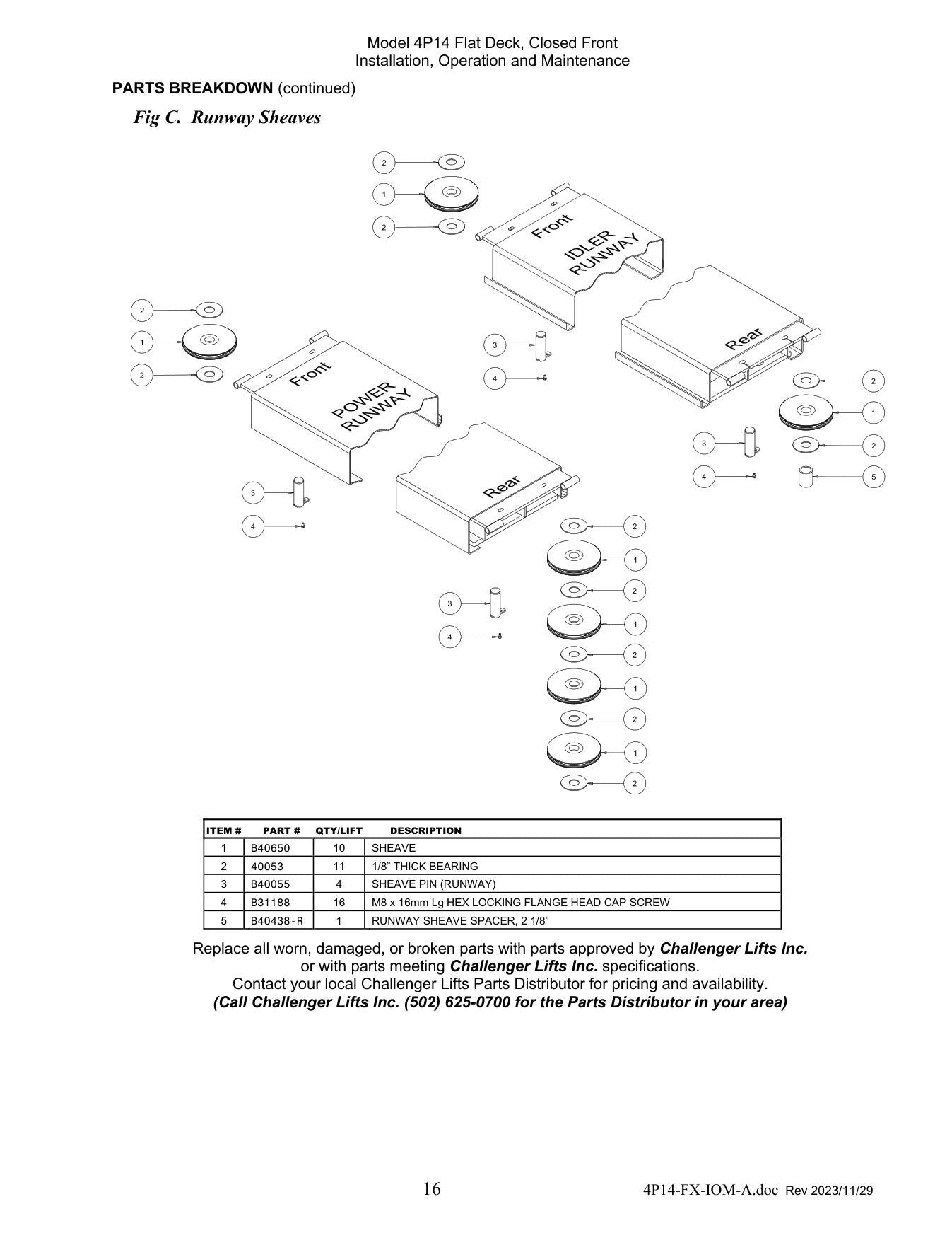 Challenger 4P14FX parts diagram — this part is item 3 (Runway Sheaves)