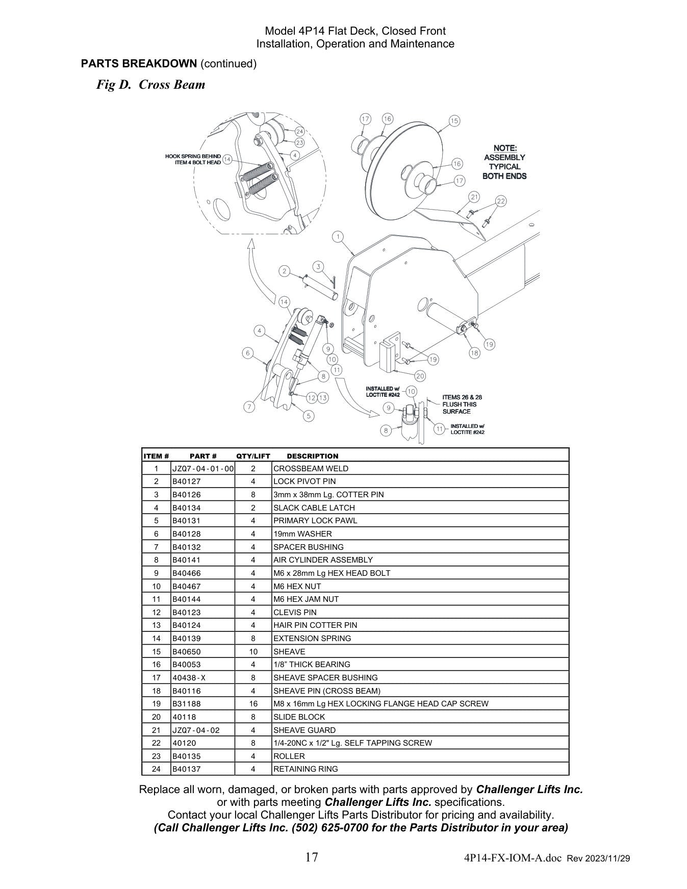Challenger 4P14FX parts diagram — this part is item 17 (Cross Beam)