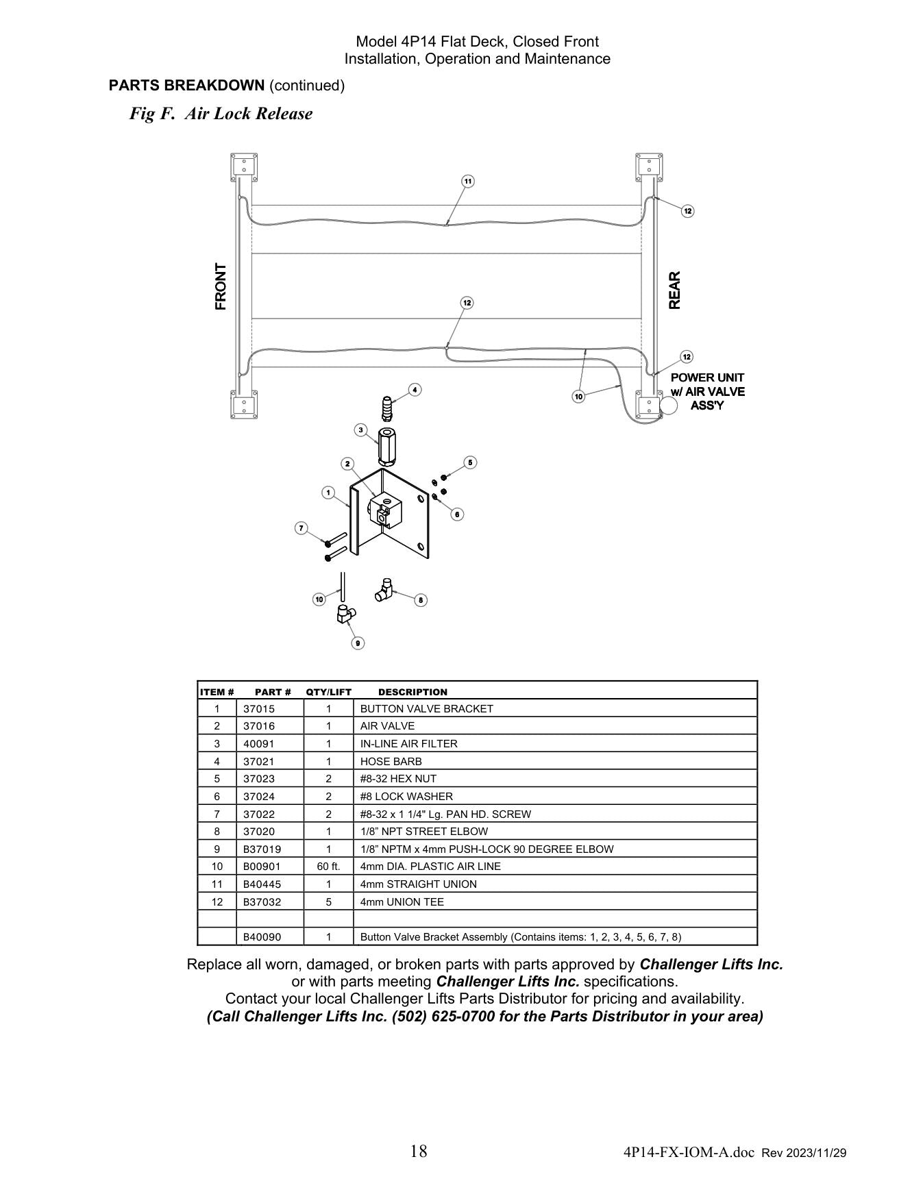 Challenger 4P14FX parts diagram — this part is item 8 (Air Lock Release)