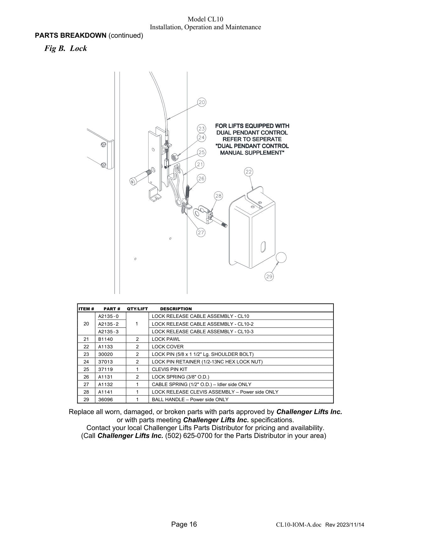 Challenger CL10 parts diagram — this part is item 26 (Lock)