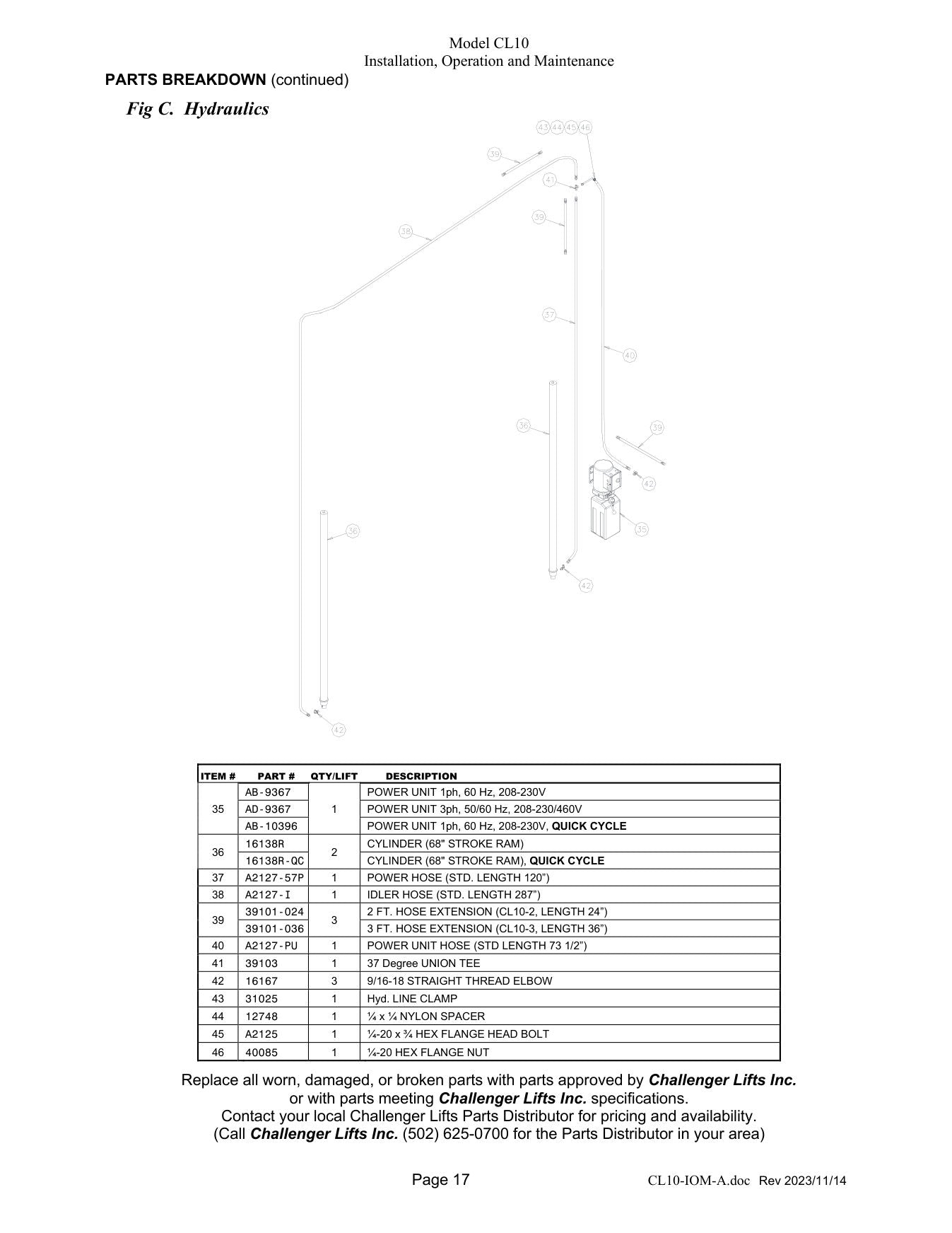 Challenger CL10 parts diagram