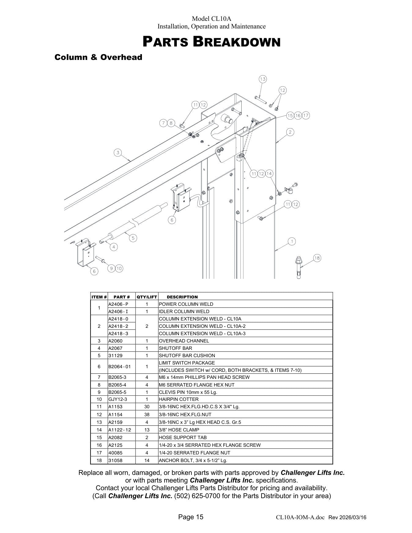 Challenger CL10A parts diagram — this part fits the CL10A