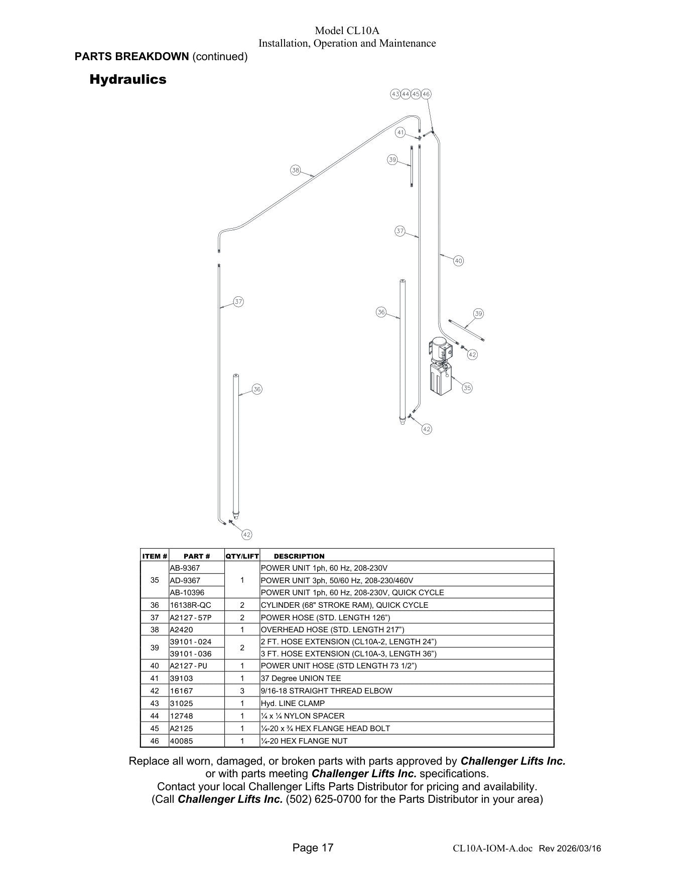 Challenger CL10A parts diagram — this part is item 38 (Hydraulics)