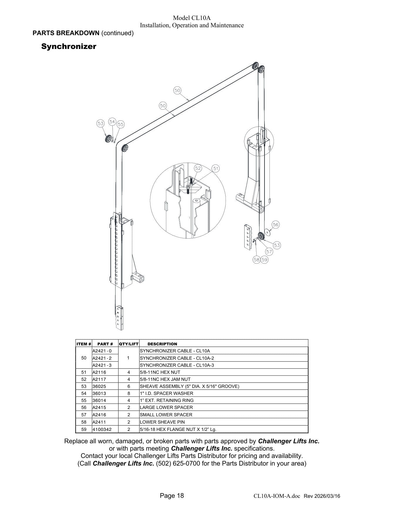Challenger CL10A parts diagram — this part is item 56 (Synchronizer)