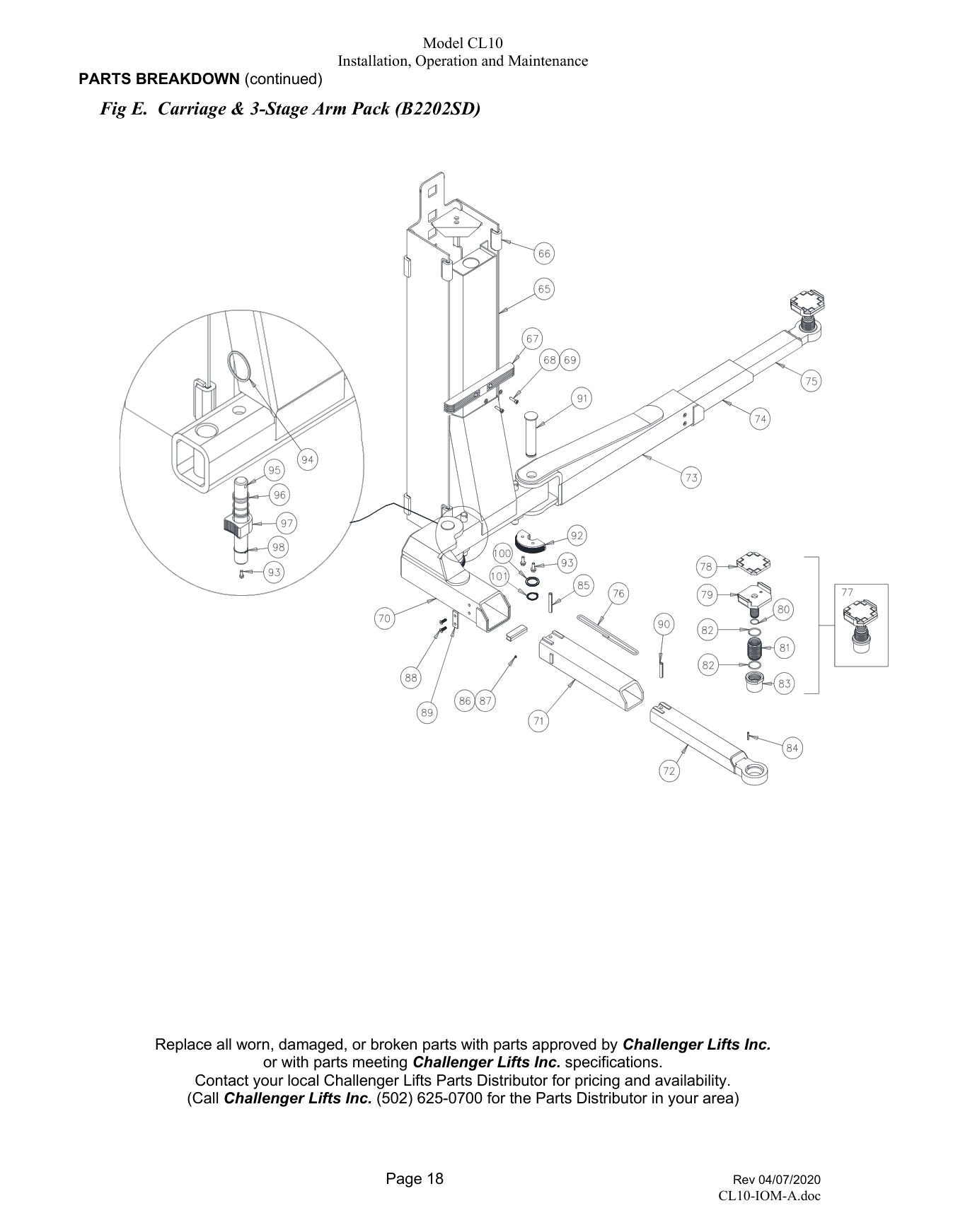 Challenger CL10V3 parts diagram — this part is item 81 (Carriage & 3-Stage Arm Pack (B2202SD))