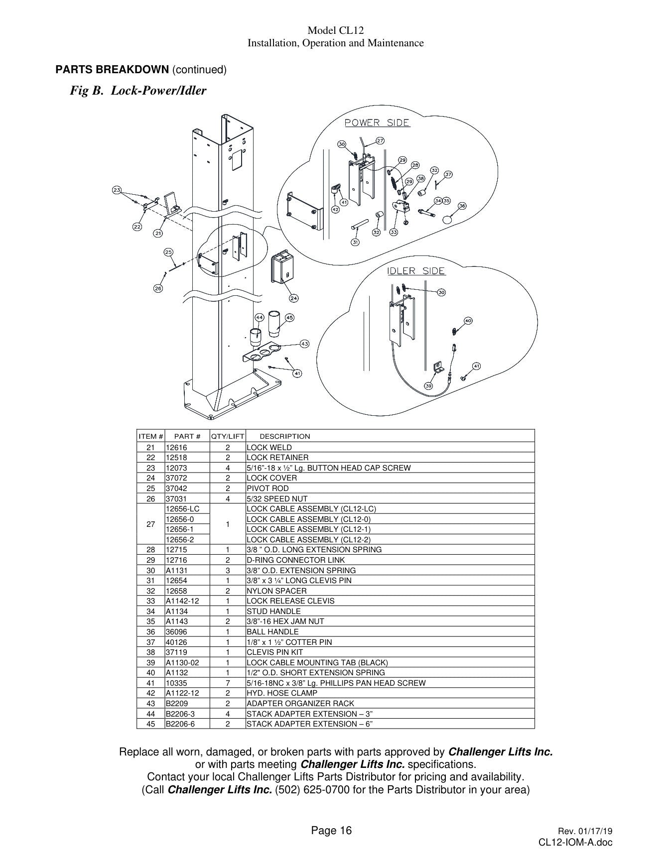 Challenger CL12 parts diagram — this part is item 28 (Lock-Power/Idler)