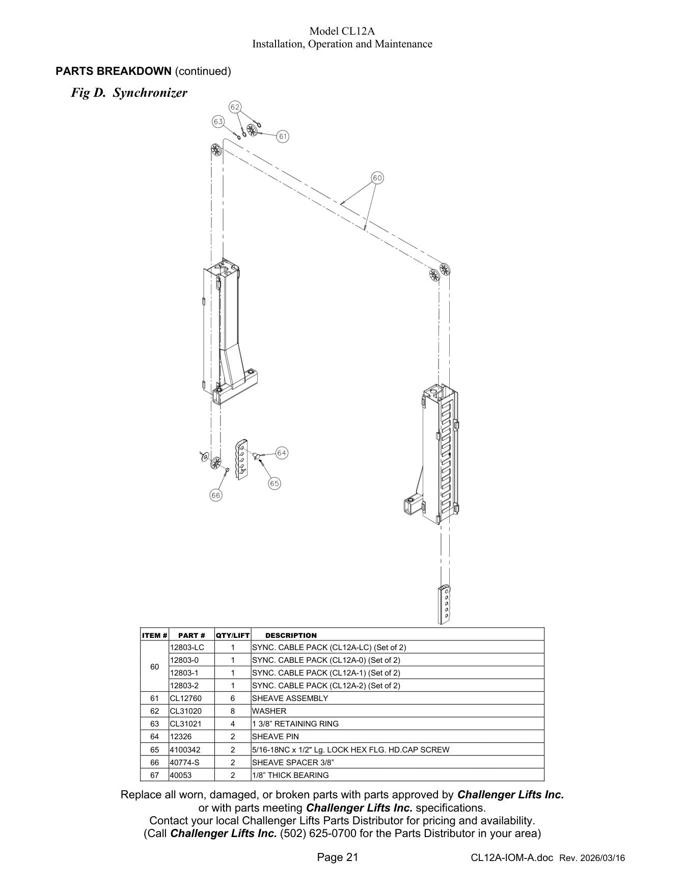 Challenger CL12A parts diagram — this part is item 60 (Synchronizer)
