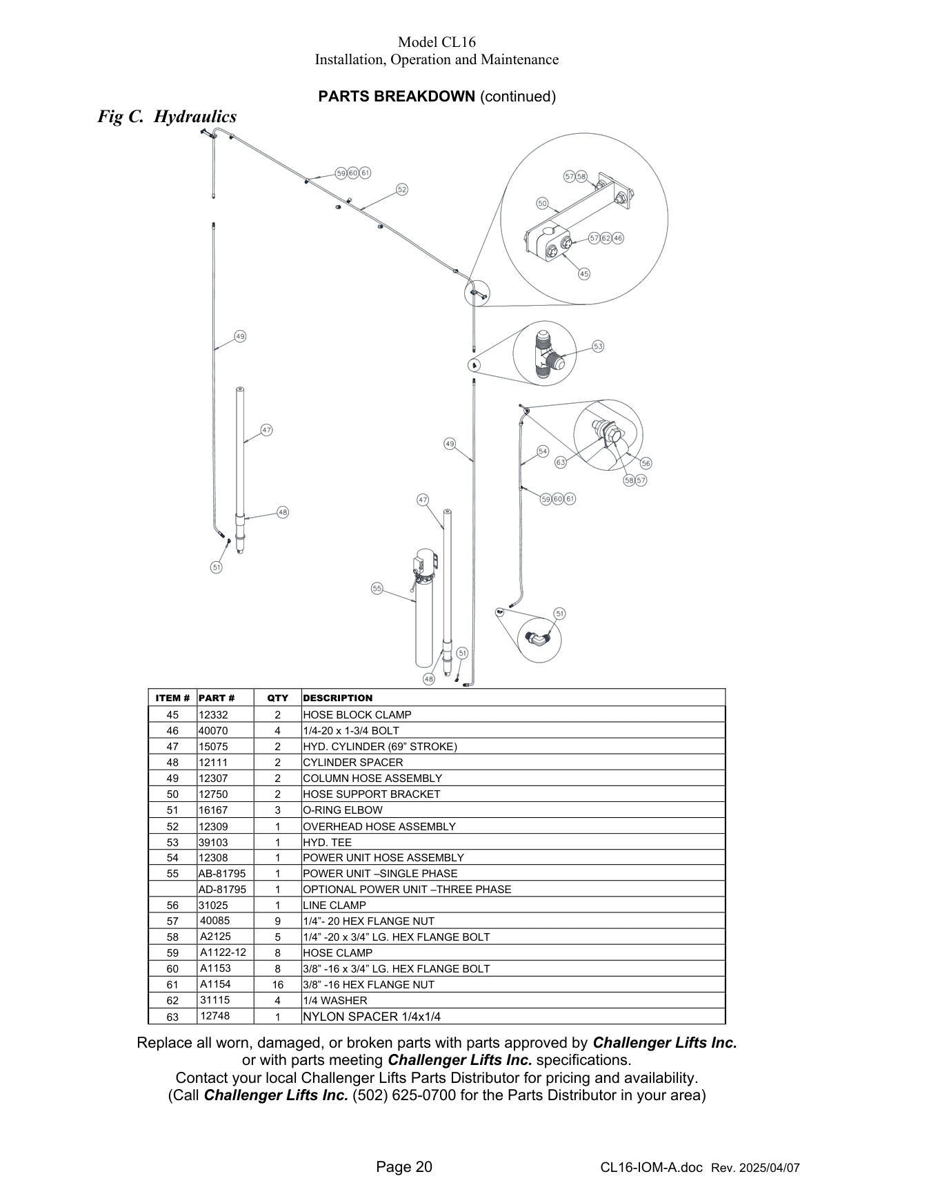Challenger CL16 parts diagram — this part is item 46 (Hydraulics)