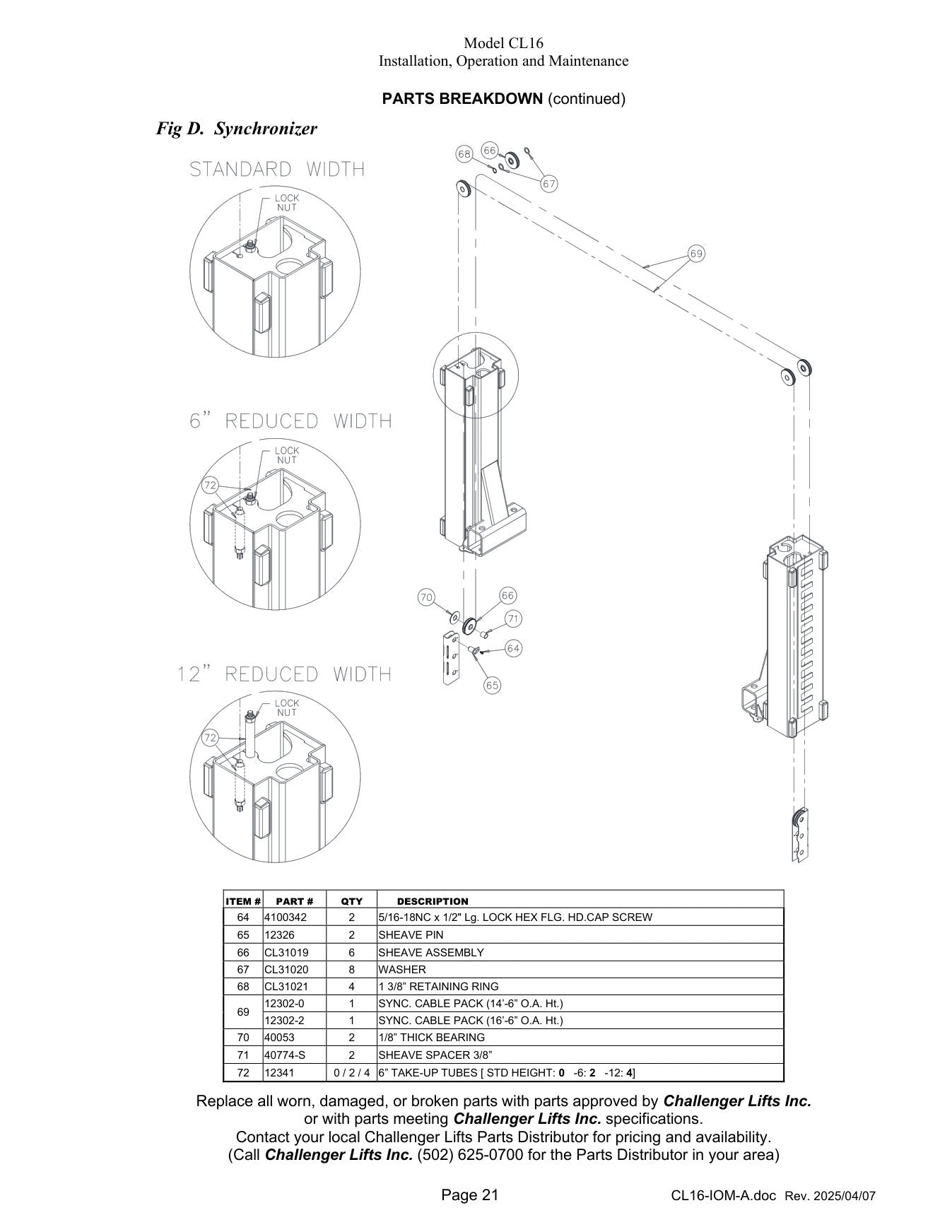 Challenger CL16 parts diagram — this part is item 72 (Synchronizer)