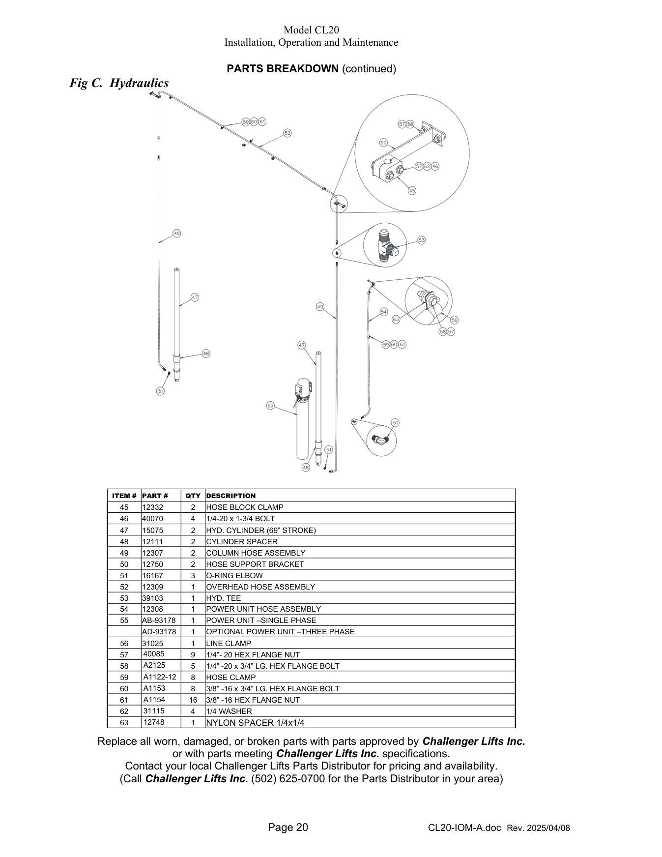 Challenger CL20 parts diagram