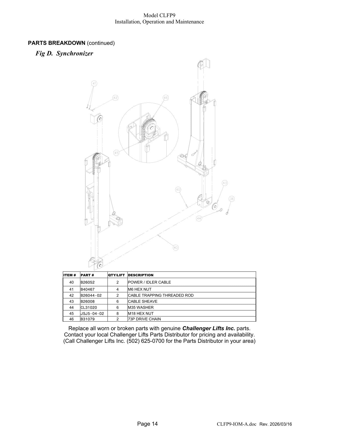 Challenger CLFP9 parts diagram — this part is item 43 (Synchronizer)