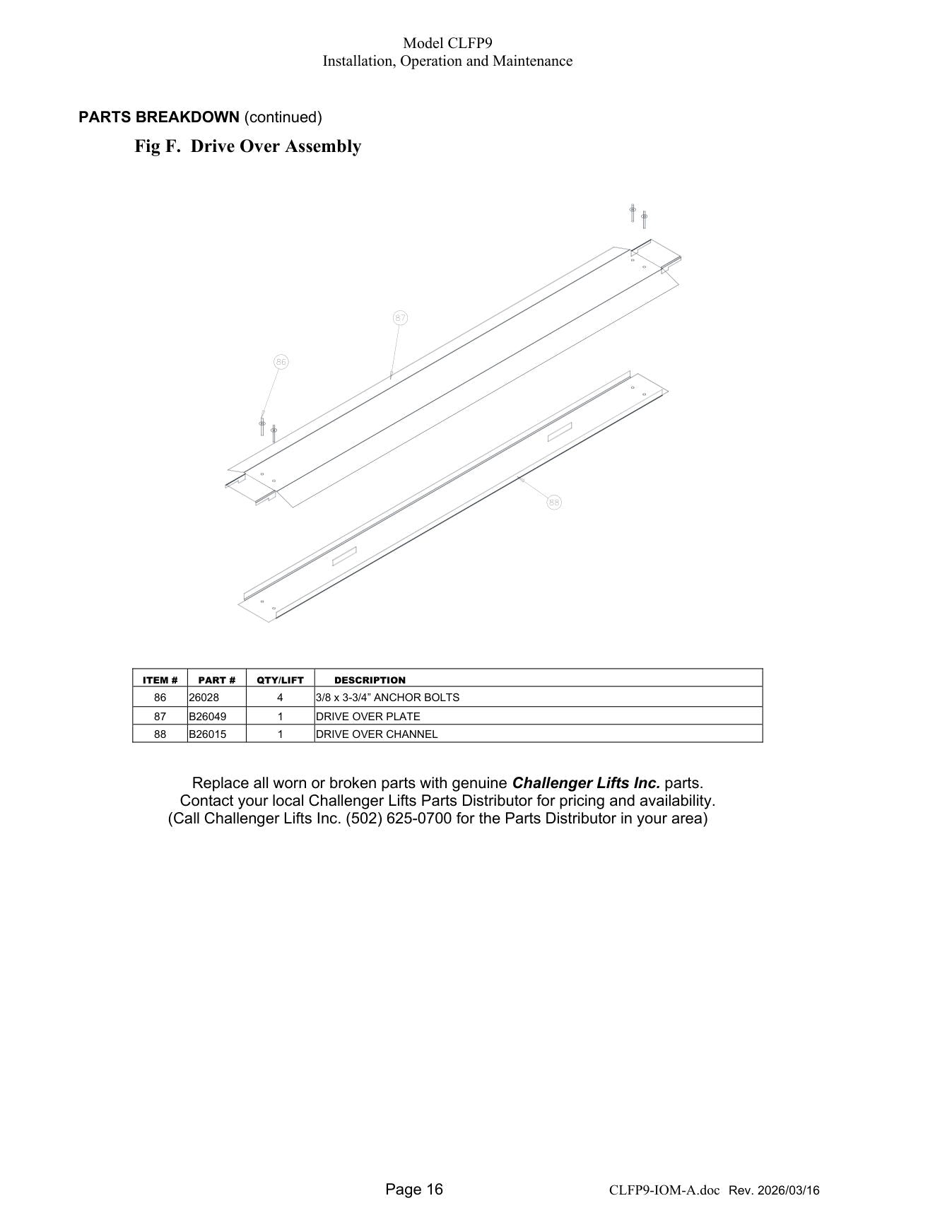 Challenger CLFP9 parts diagram — this part is item 88 (Drive Over Assembly)