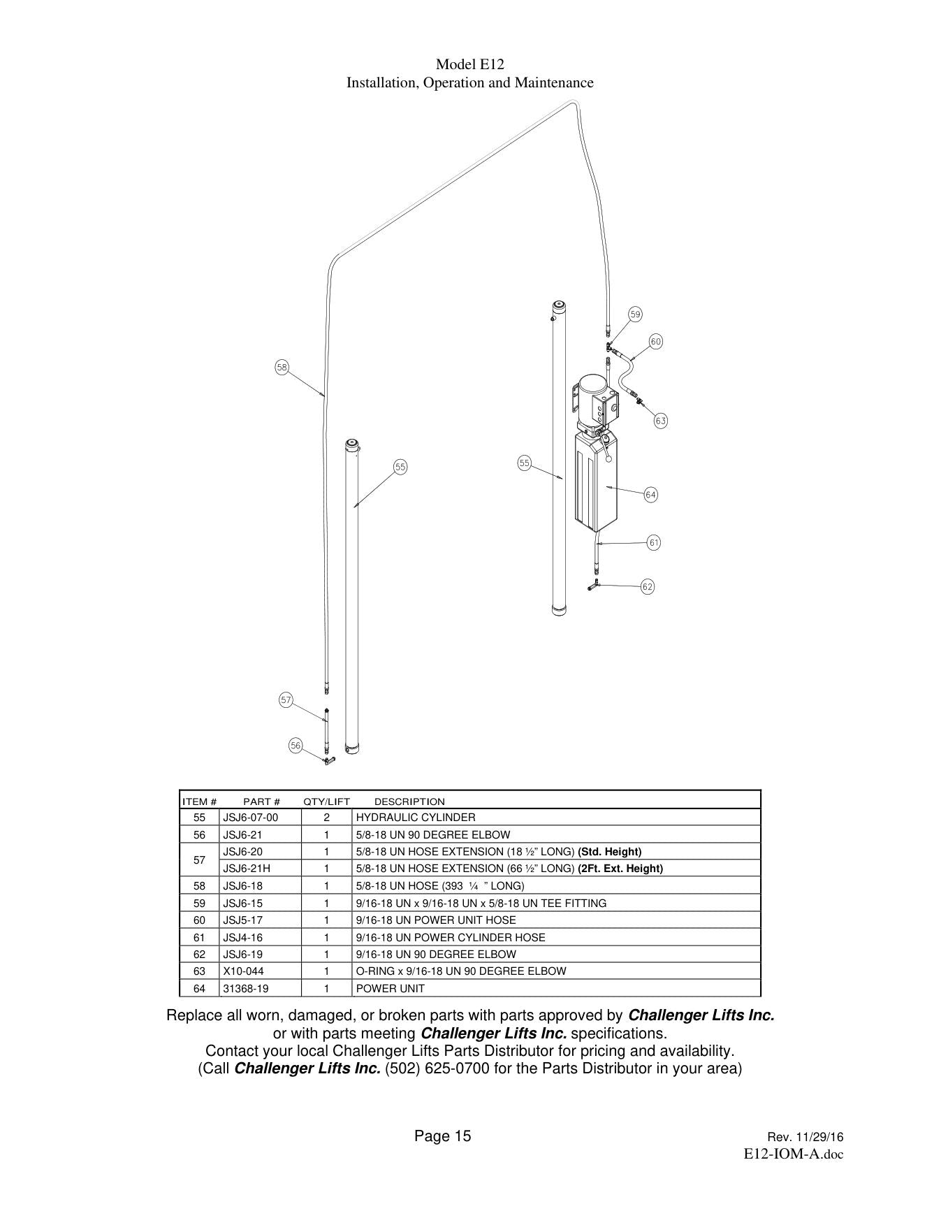 Challenger E12 parts diagram — this part is item 56 (PARTS BREAKDOWN (cont.))