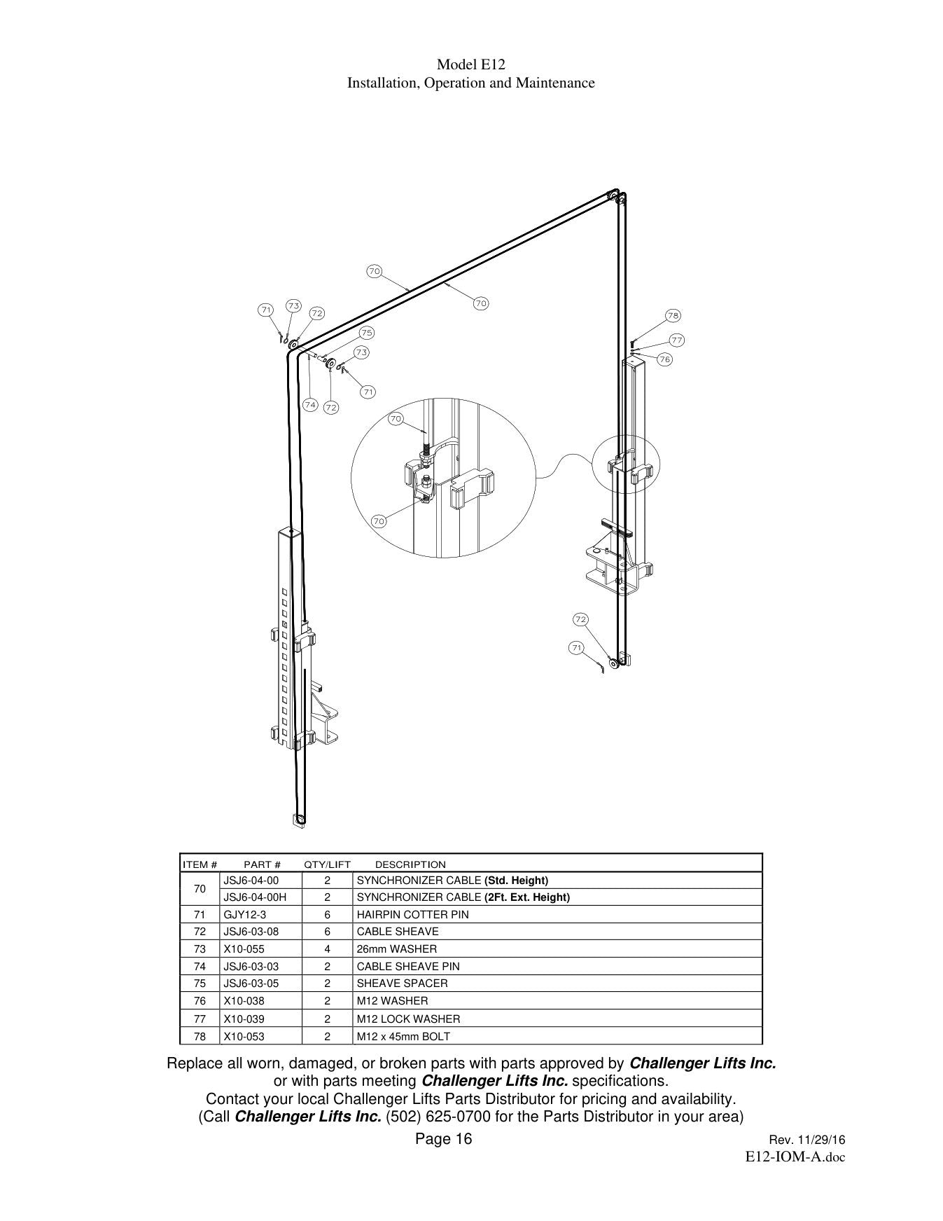 Challenger E12 parts diagram — this part is item 74 (PARTS BREAKDOWN (cont.))