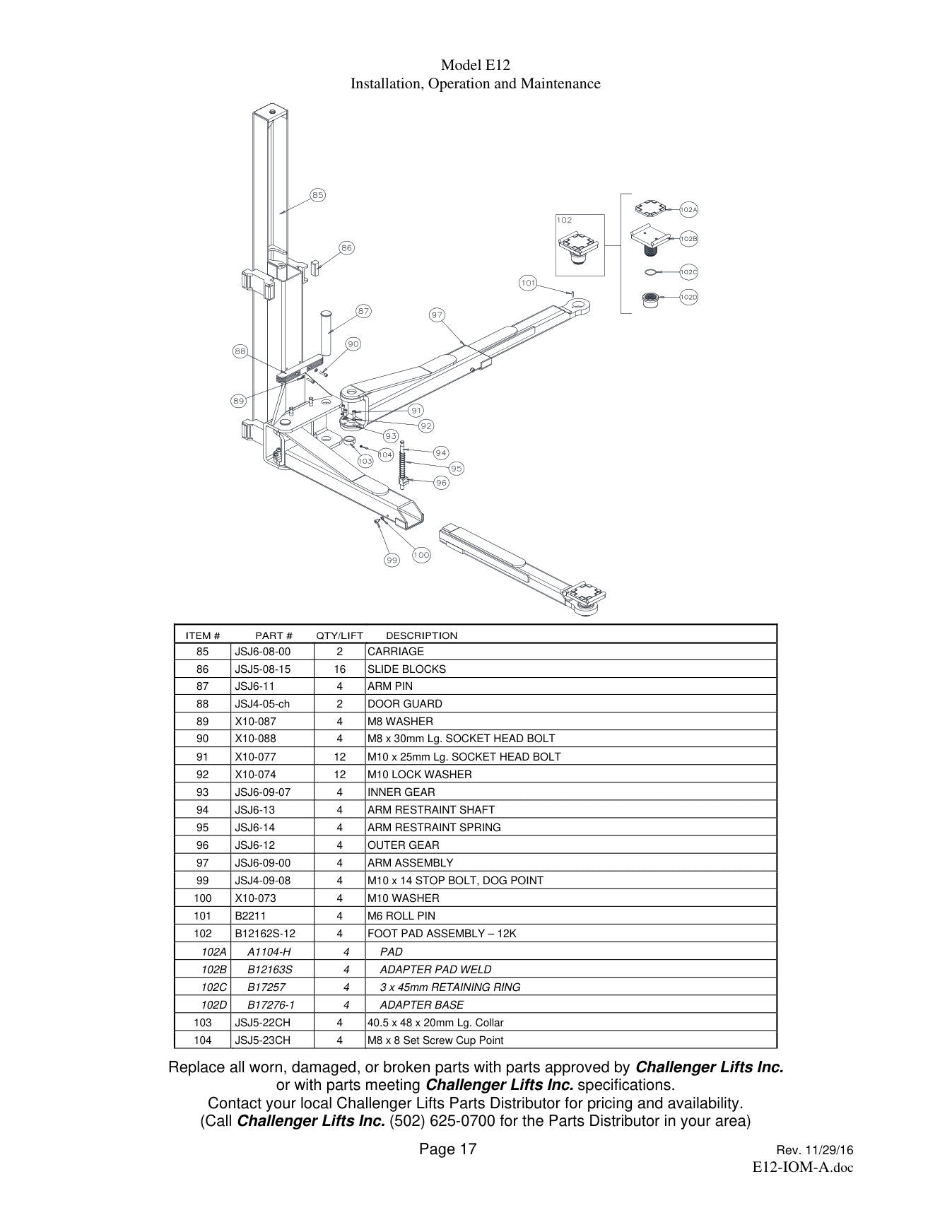 Challenger E12 parts diagram