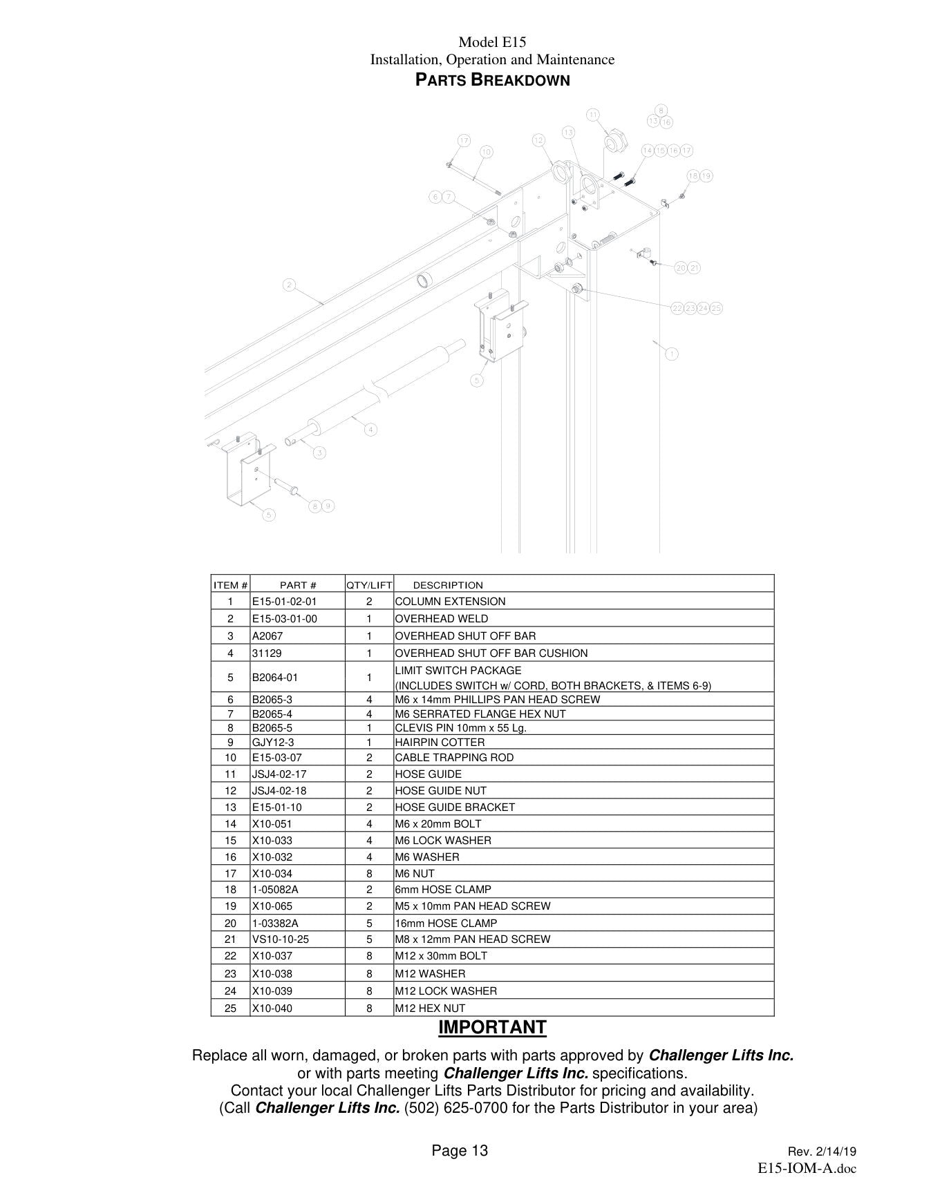 Challenger E15 parts diagram — this part fits the E15