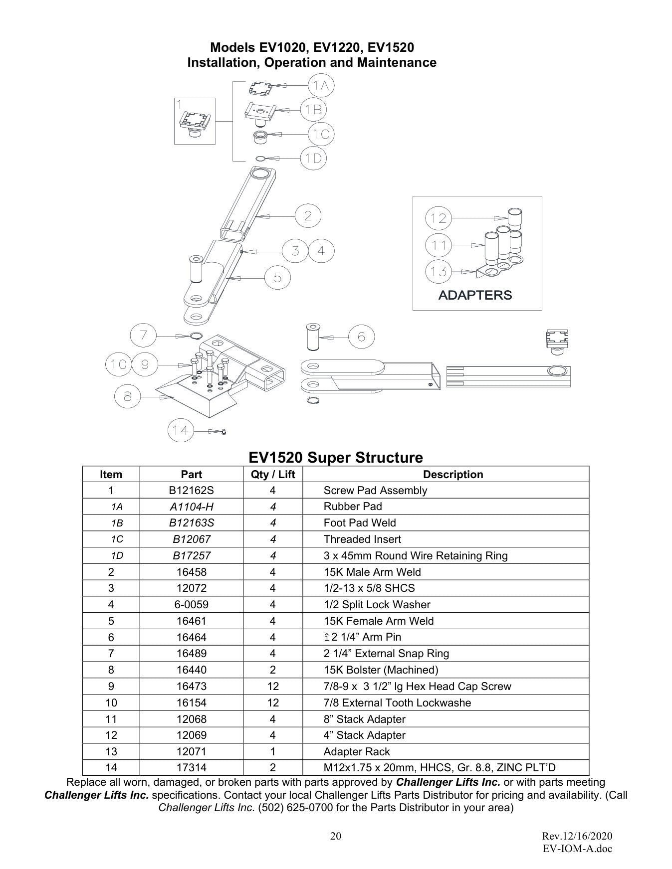 Challenger EV1020 parts diagram — this part is item 13 (EV1520 Super Structure)