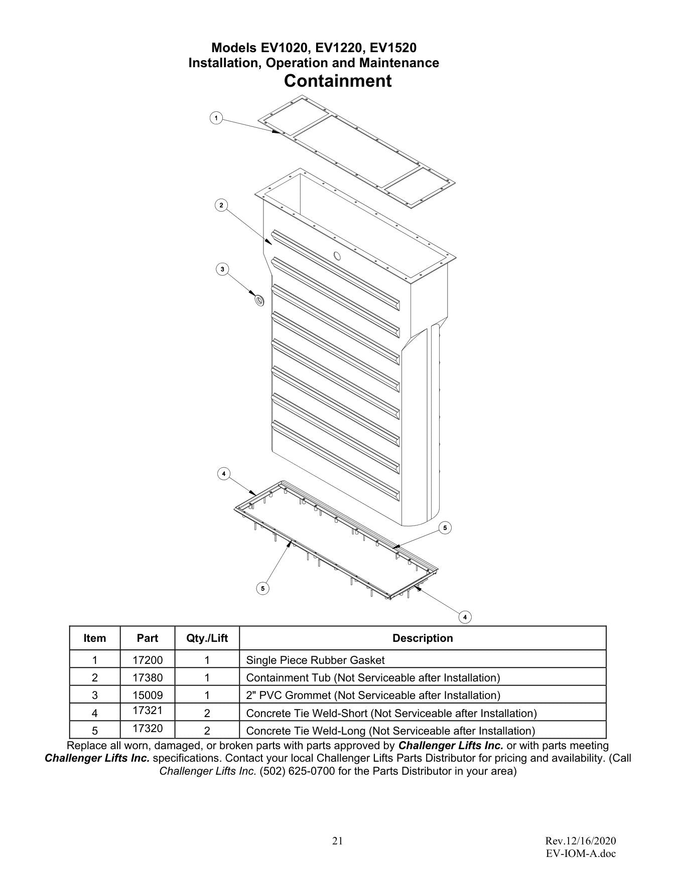 Challenger EV1020 parts diagram — this part is item 3 (Containment)