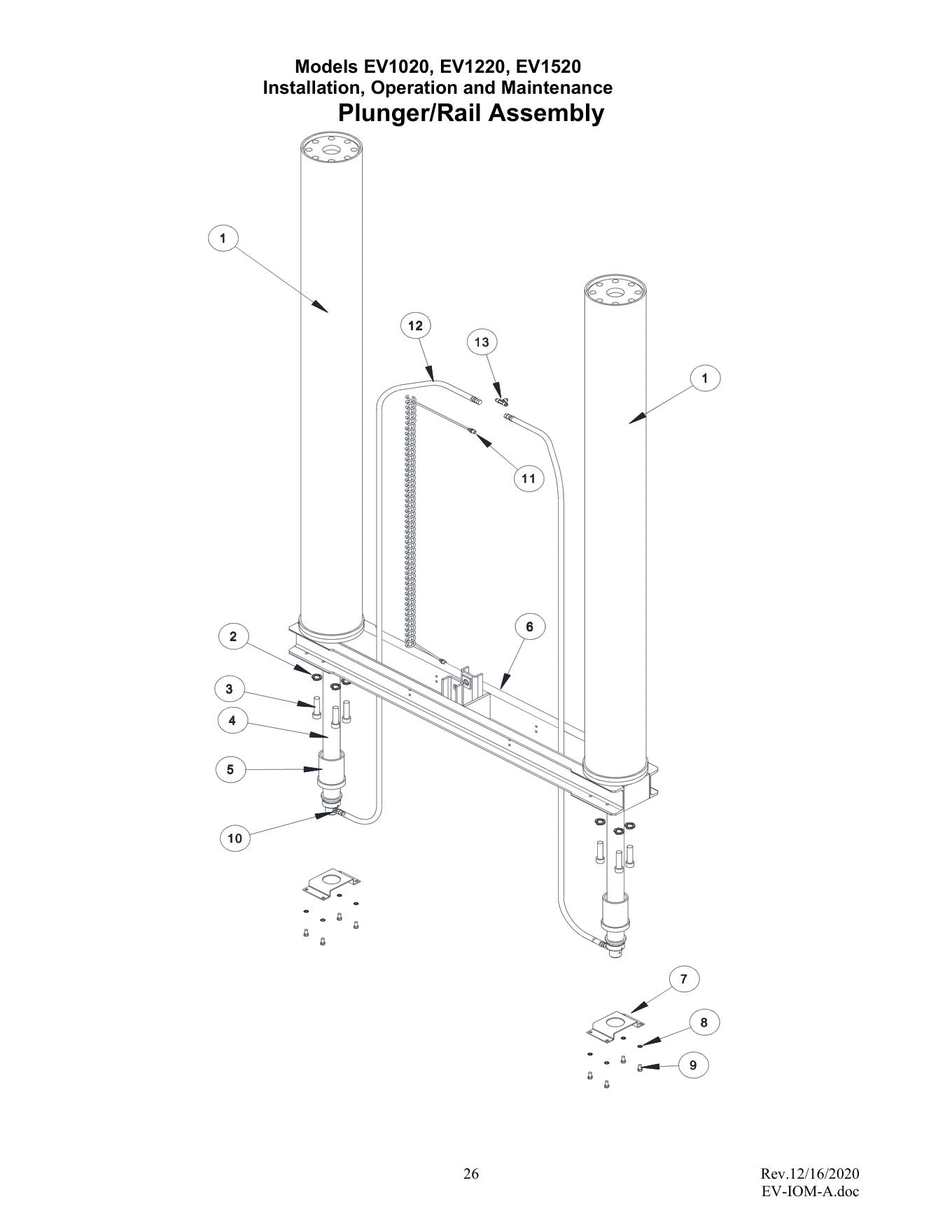 Challenger EV1020 parts diagram — this part is item 6 (Plunger/Rail Assembly)