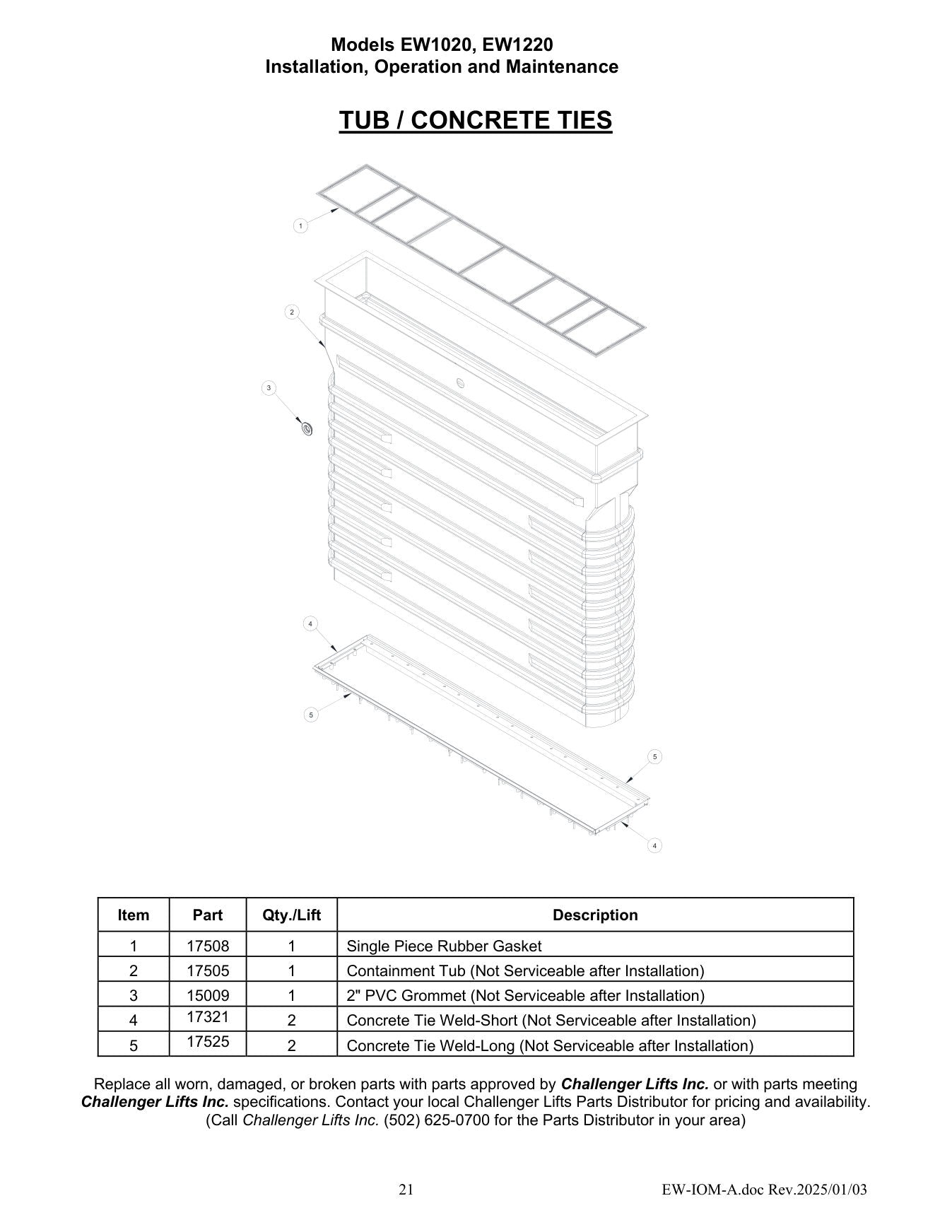 Challenger EW parts diagram — this part is item 2 (TUB / CONCRETE TIES)