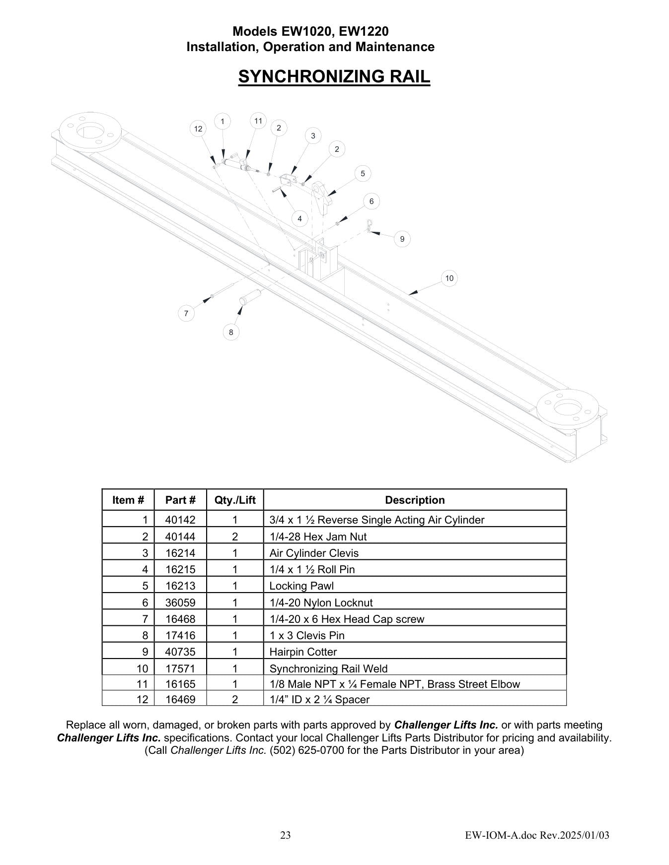 Challenger EW parts diagram — this part is item 10 (SYNCHRONIZING RAIL)