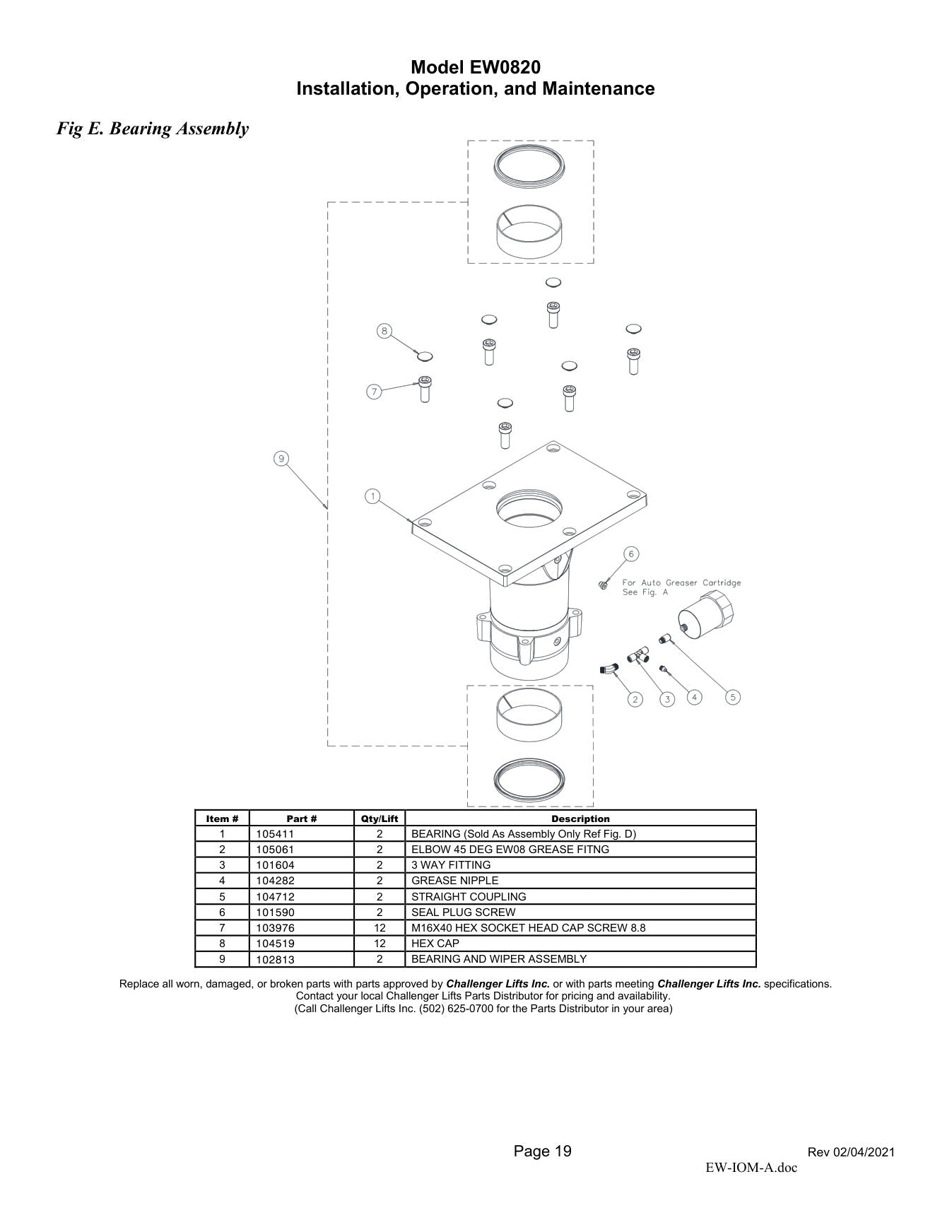 Challenger EW0820 parts diagram — this part is item 4 (Bearing Assembly)