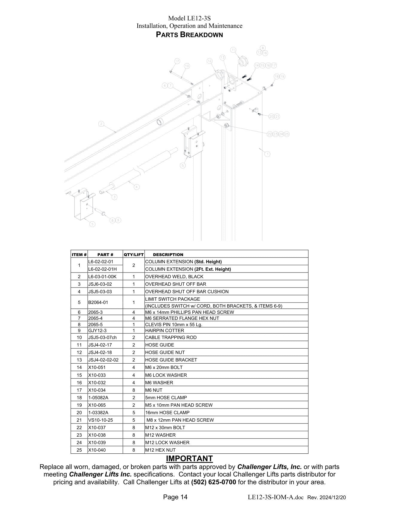 Challenger LE12-3S parts diagram — this part is item 3 (PARTS BREAKDOWN)