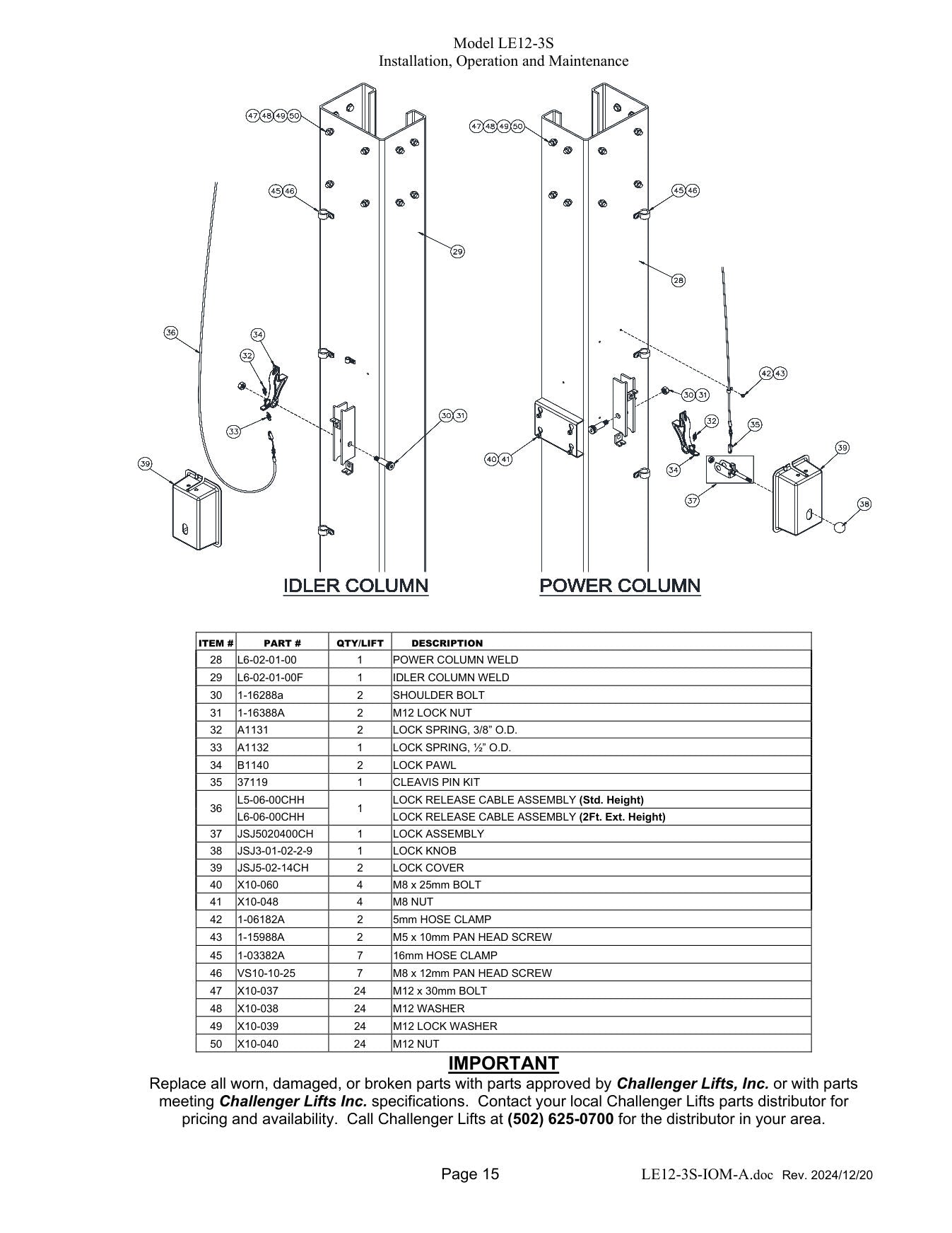 Challenger LE12-3S parts diagram — this part is item 31 (PARTS BREAKDOWN (cont.))
