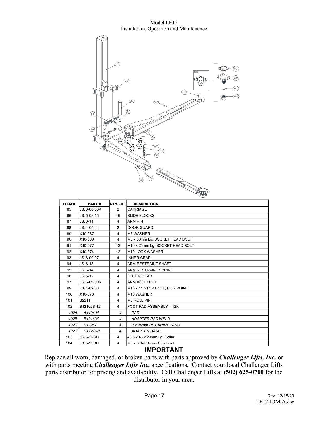 Challenger LE12 parts diagram