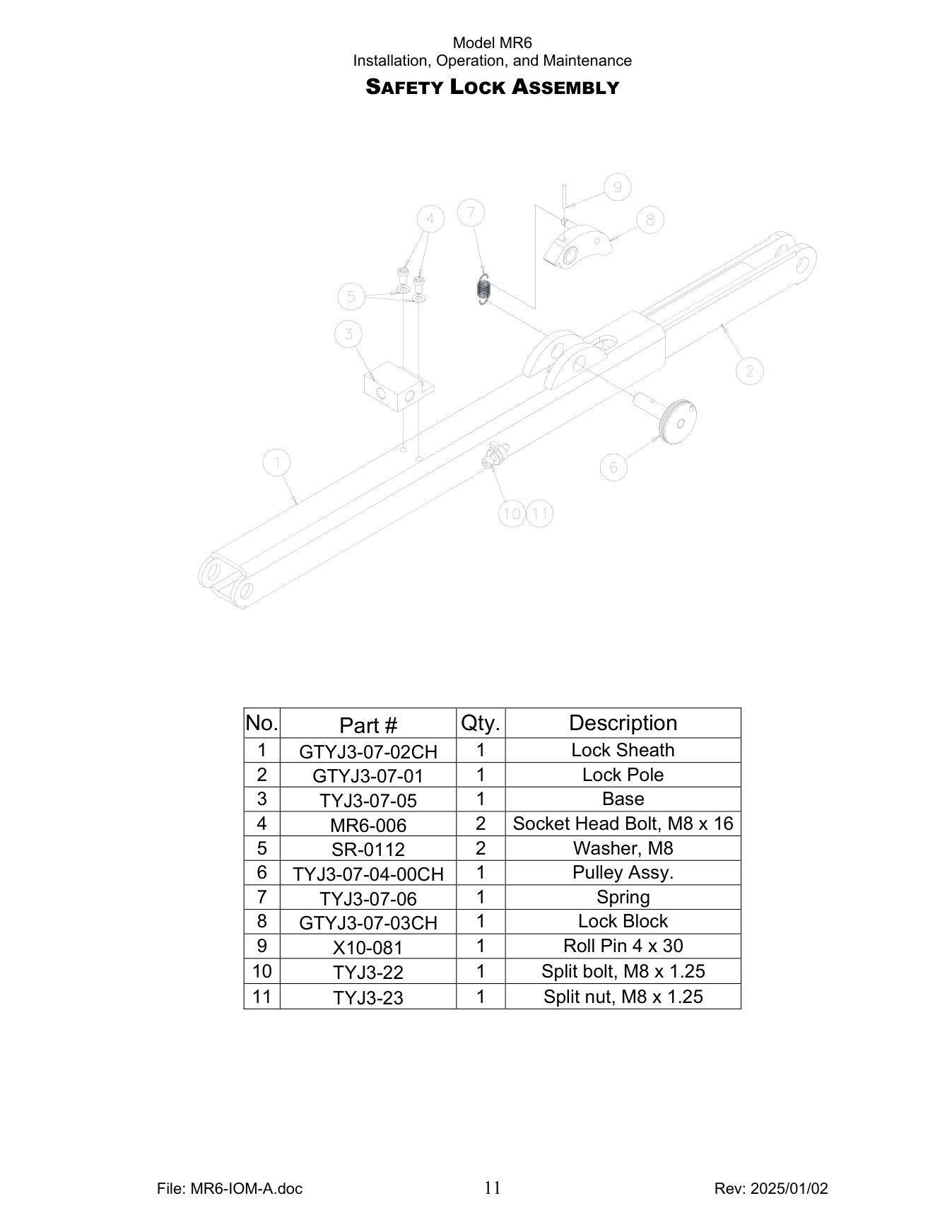 Challenger MR6 parts diagram — this part is item 2 (SAFETY LOCK ASSEMBLY)