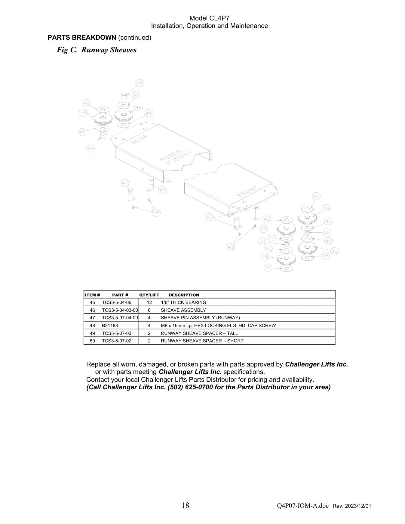 Challenger Q4P07 parts diagram — this part is item 47 (Runway Sheaves)