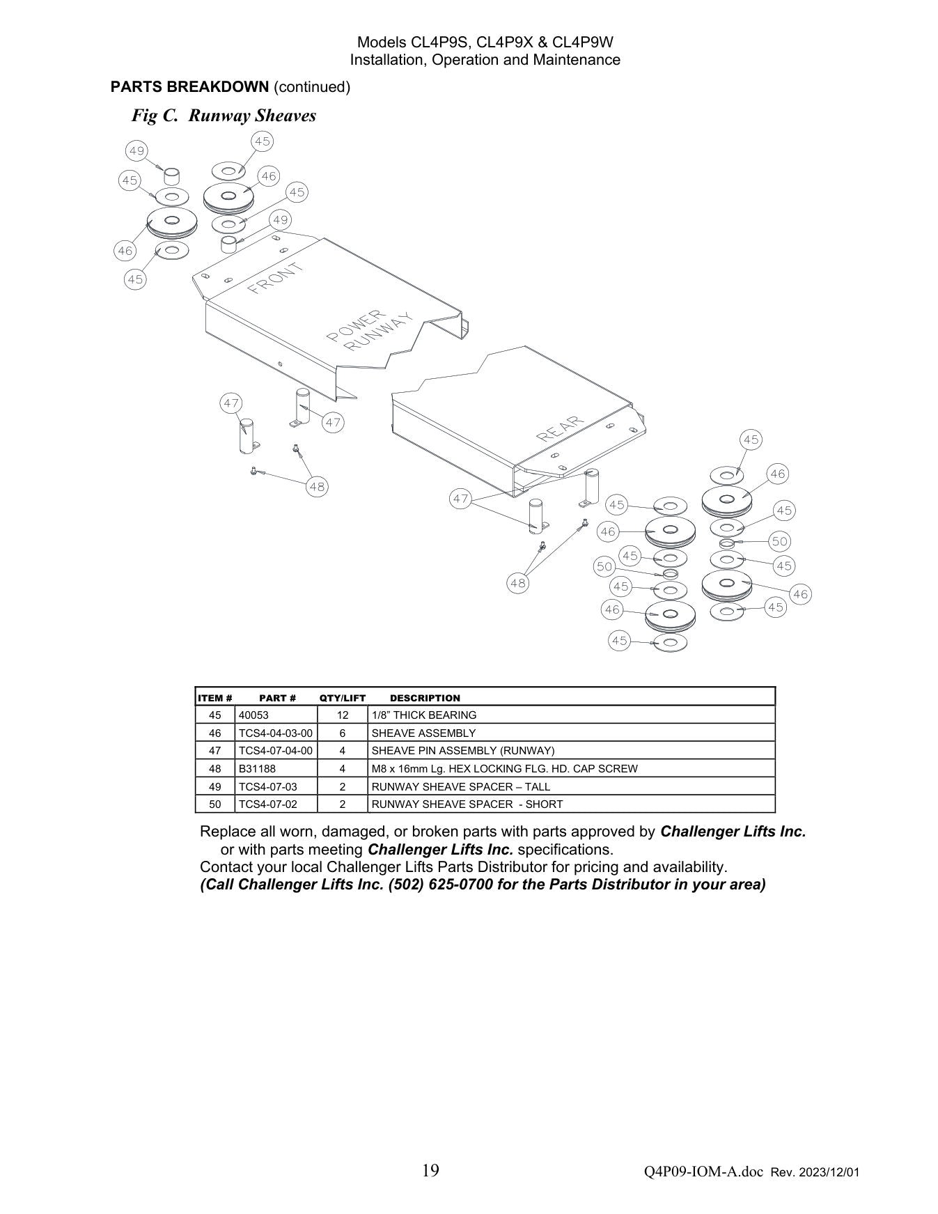 Challenger Q4P09 parts diagram — this part is item 46 (Runway Sheaves)
