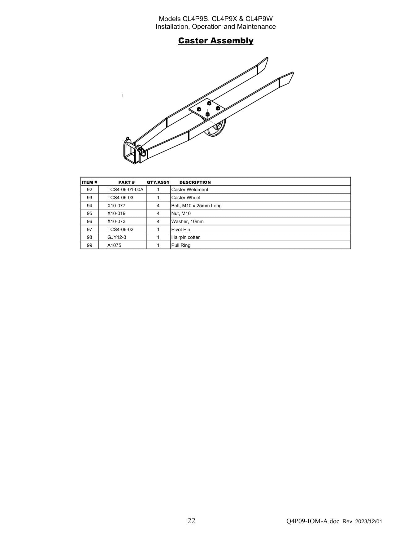 Challenger Q4P09 parts diagram — this part is item 93 (Caster Assembly)
