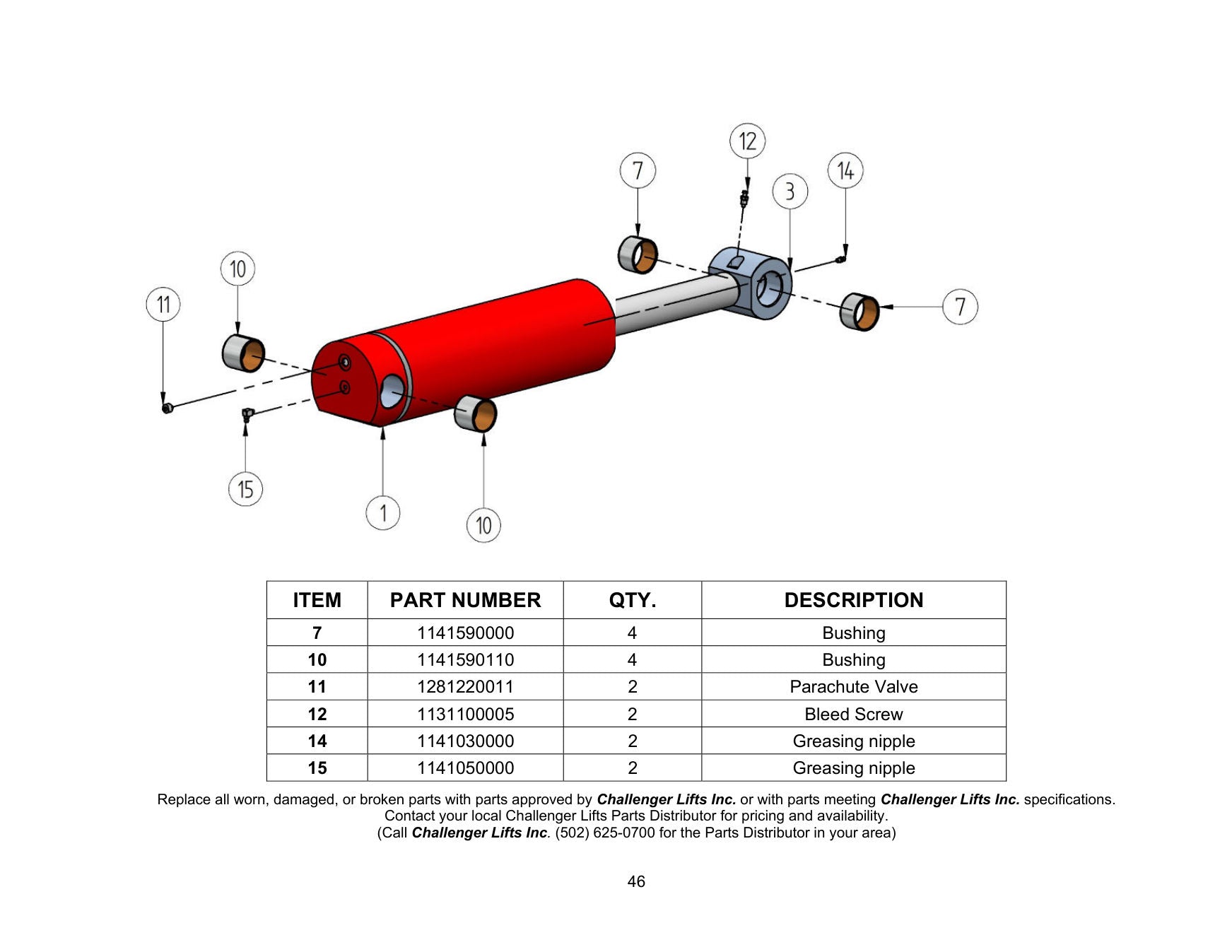 Challenger SX14 parts diagram — this part is item 15 (PARTS BREAKDOWN (cont.))