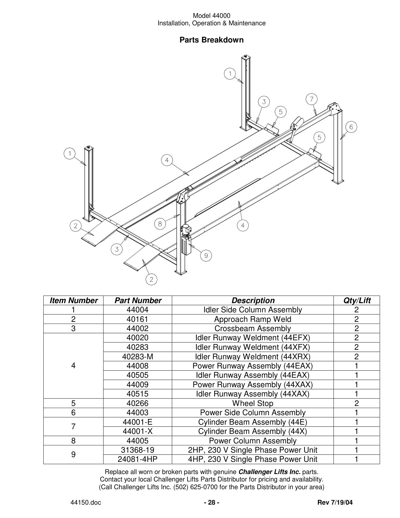 Challenger 44000 parts diagram — this part is item 5 (PARTS BREAKDOWN)