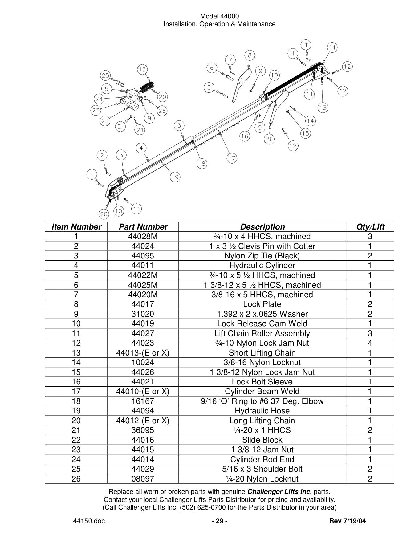 Challenger 44000 parts diagram — this part is item 21 (PARTS BREAKDOWN (cont.))