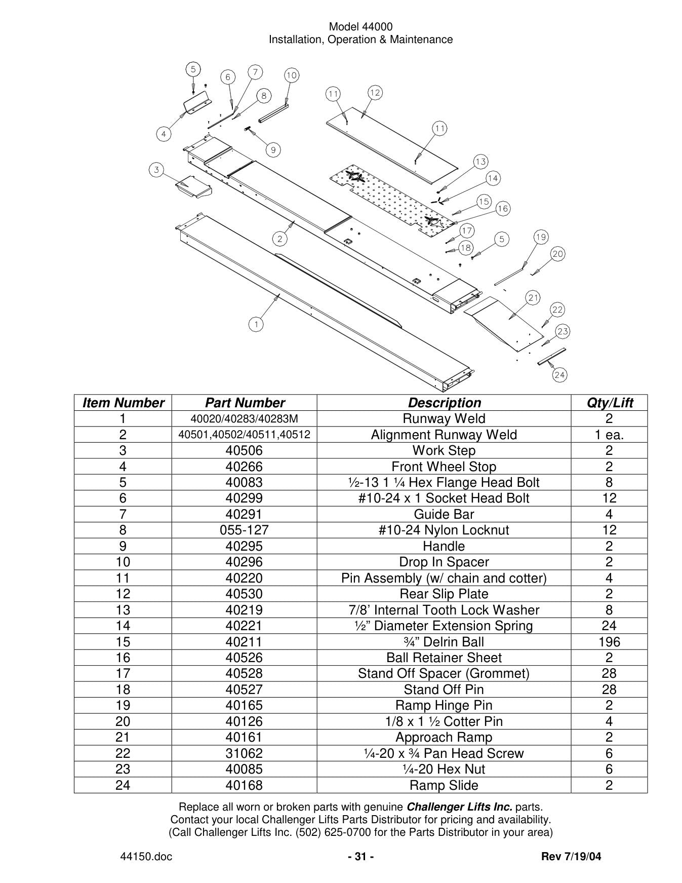 Challenger 44000 parts diagram — this part is item 7 (PARTS BREAKDOWN)