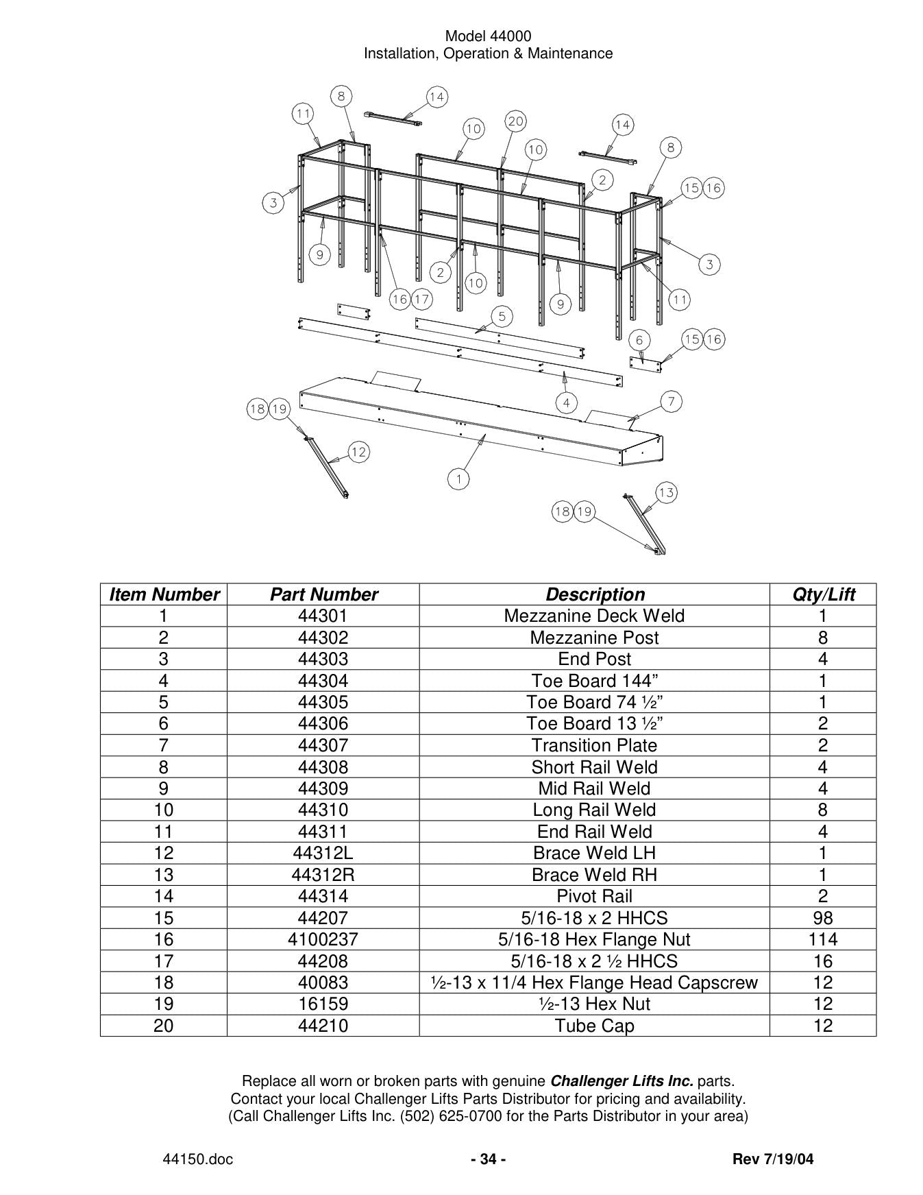 Challenger 44000 parts diagram — this part is item 2 (PARTS BREAKDOWN (cont.))