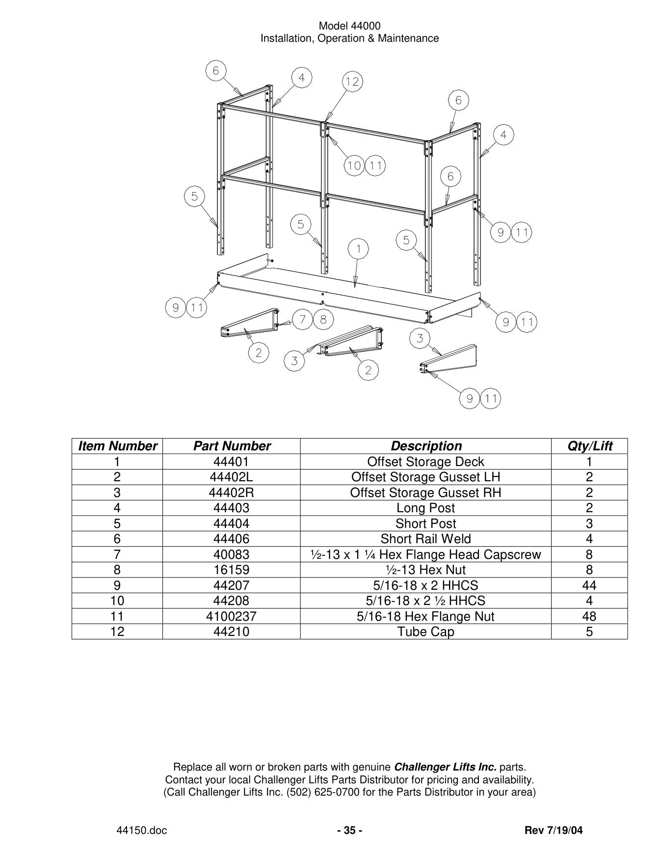Challenger 44000 parts diagram — this part is item 5 (PARTS BREAKDOWN (cont.))