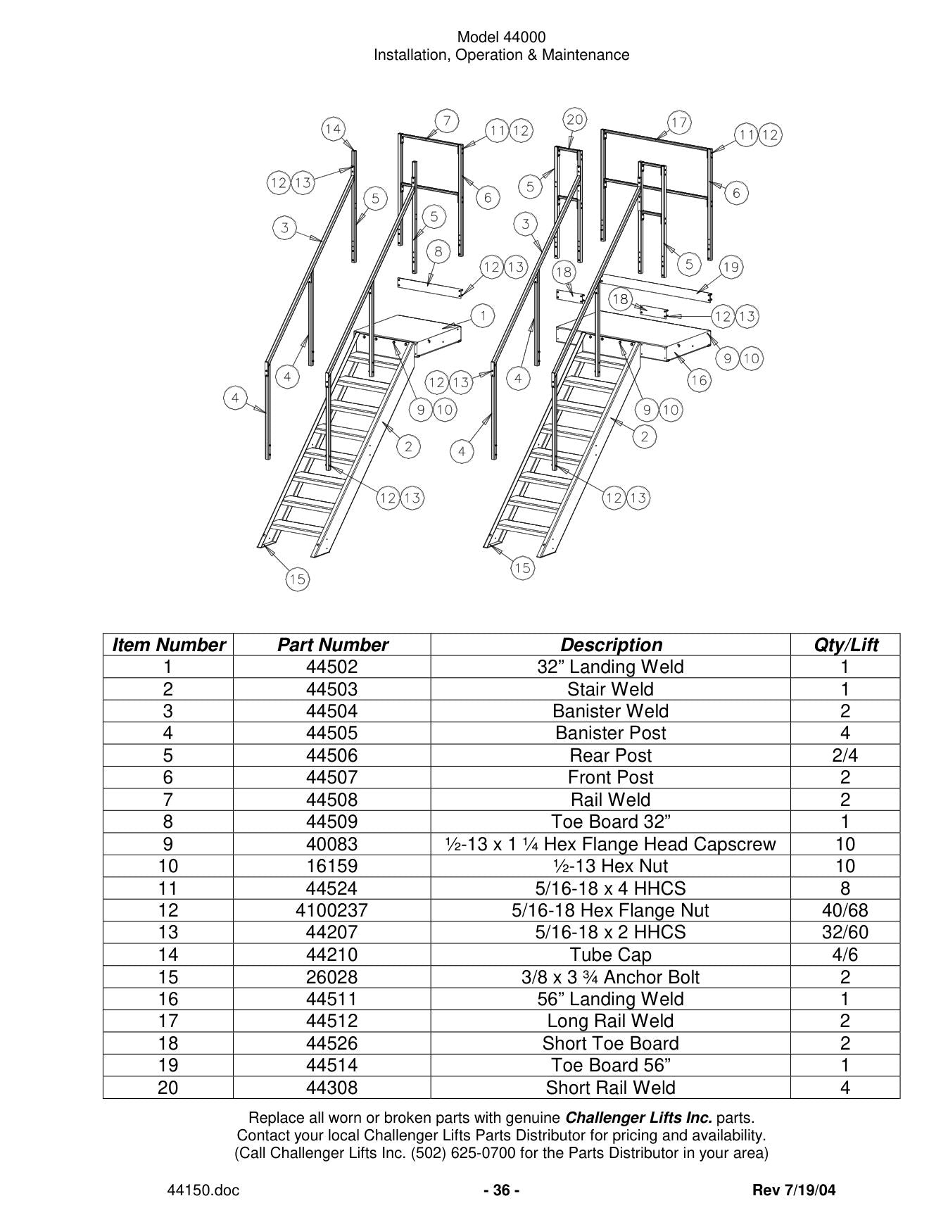 Challenger 44000 parts diagram — this part is item 17 (PARTS BREAKDOWN (cont.))