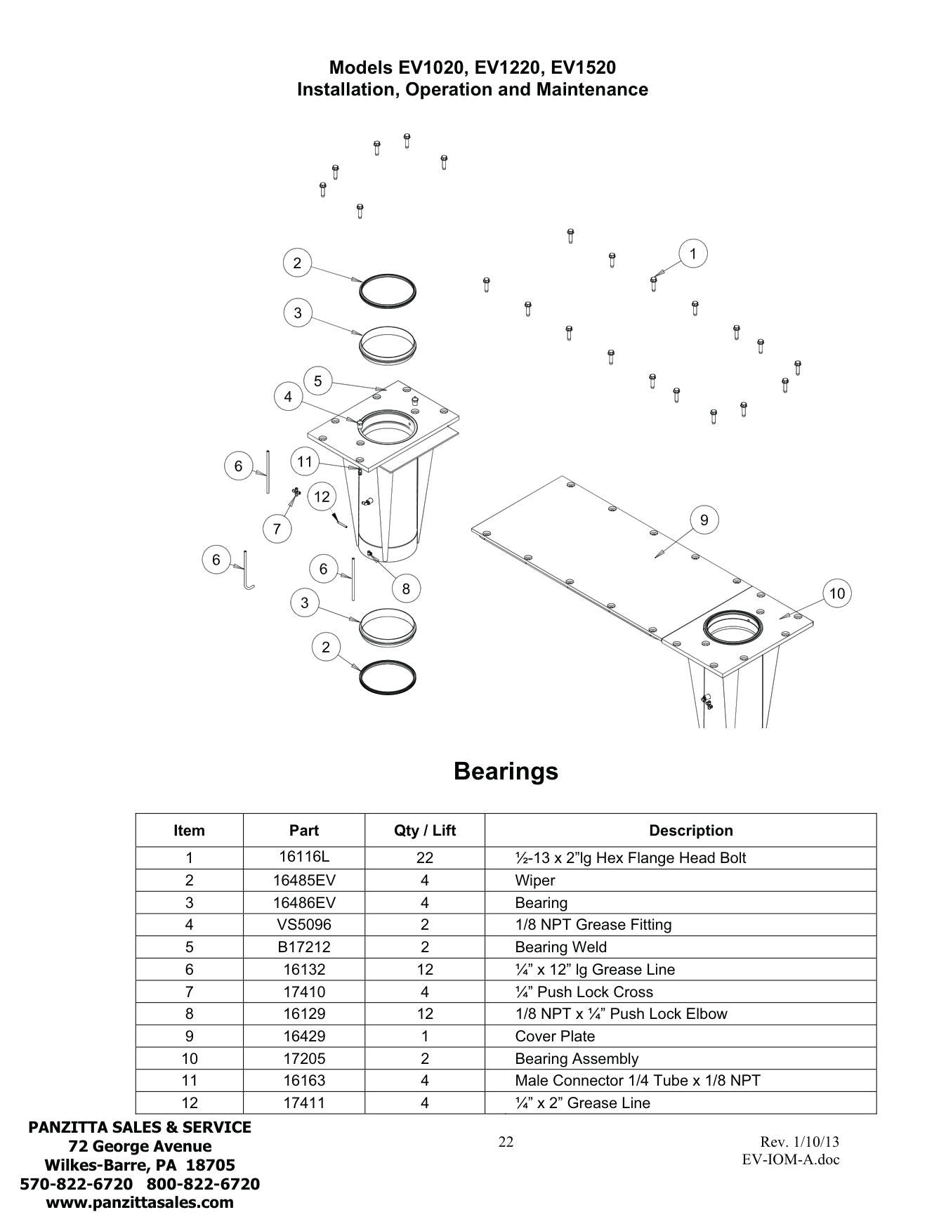 Challenger EV1220 parts diagram — this part is item 1 (Bearings)