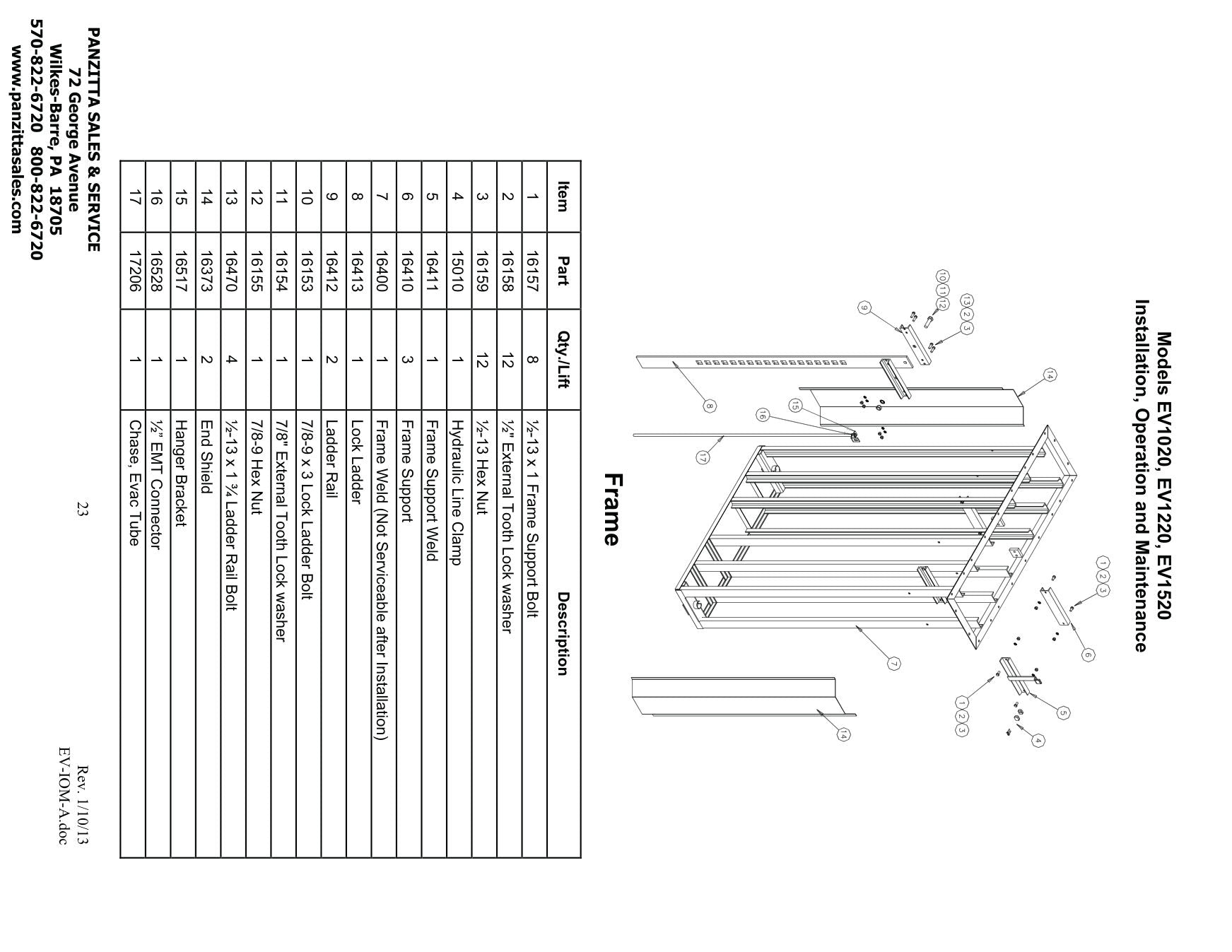Challenger EV1220 parts diagram — this part is item 18 (Frame)