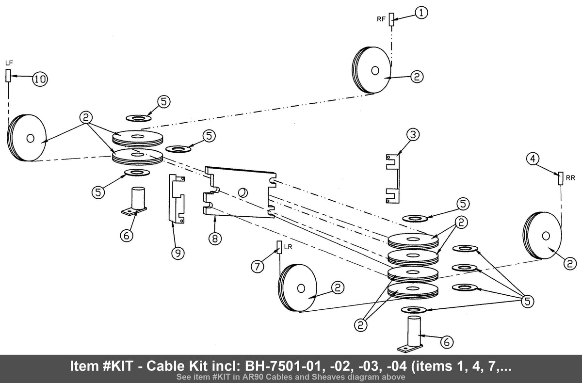 Item #KIT - Cable Kit incl: BH-7501-01, -02, -03, -04 (items 1, 4, 7, 10)