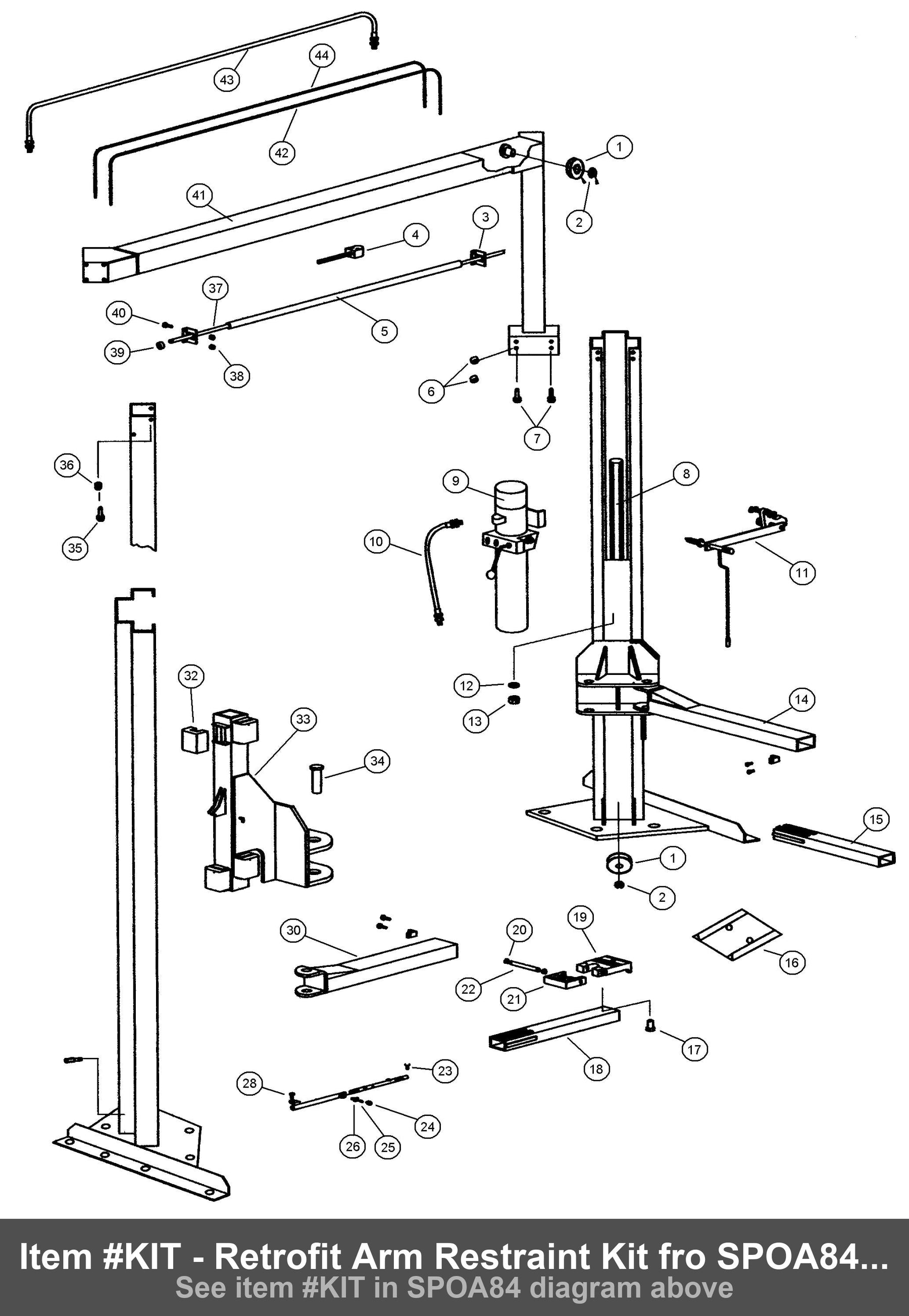 Item #KIT - Retrofit Arm Restraint Kit fro SPOA84 (for lifts without restraints)