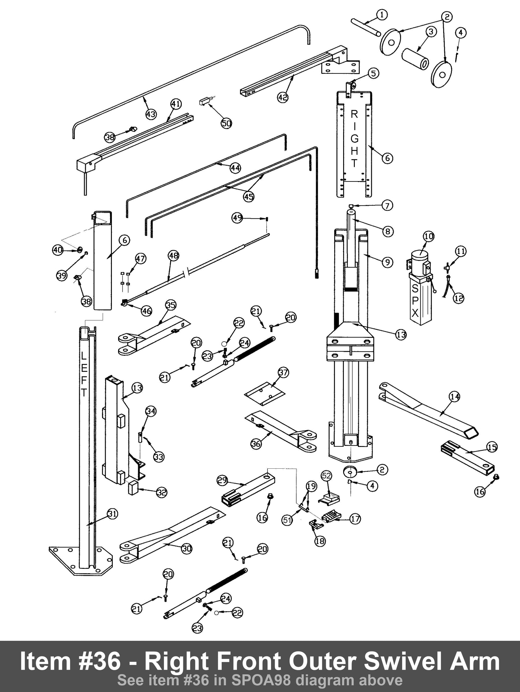 Item #36 - Right Front Outer Swivel Arm