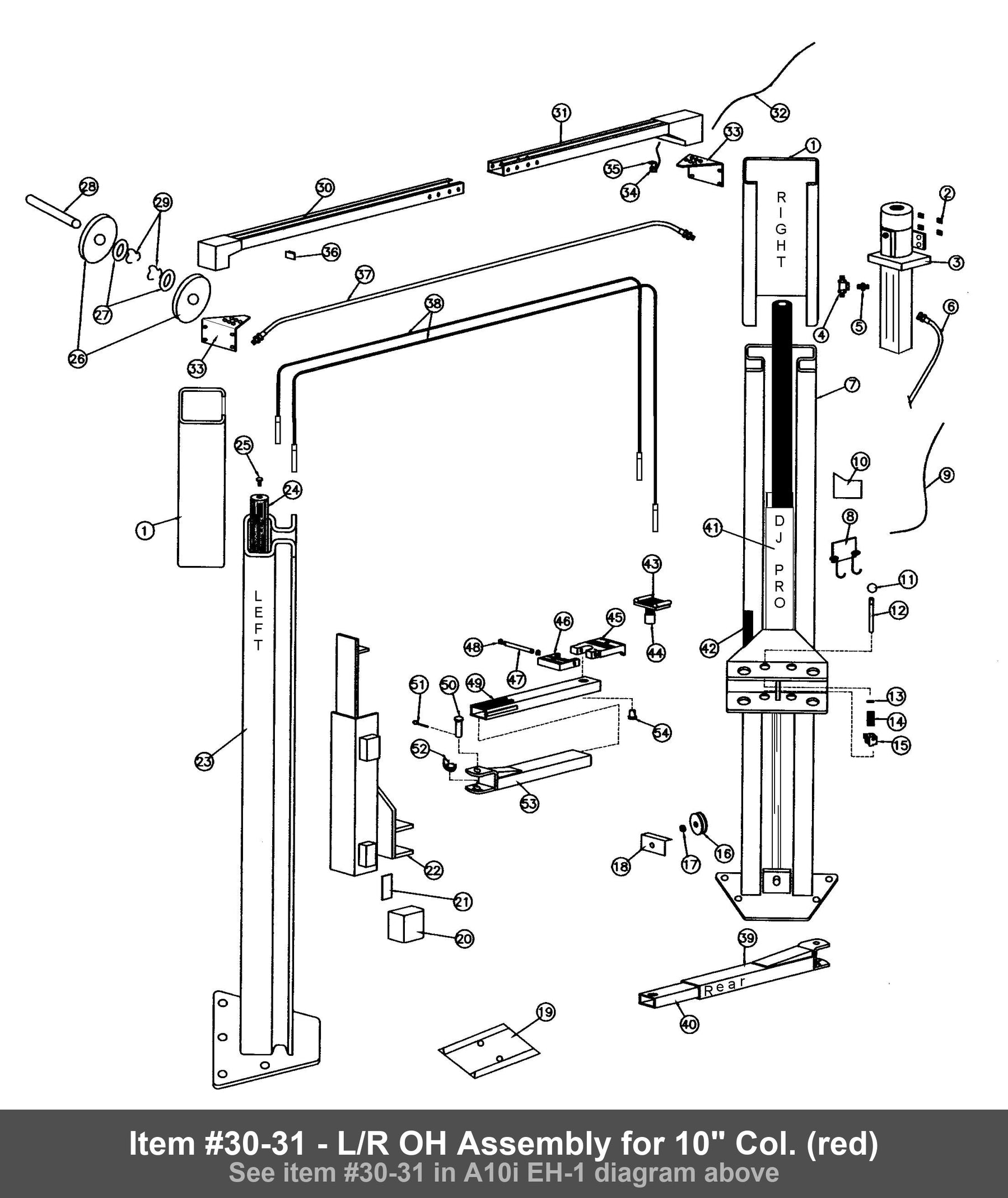 Item #30-31 - L/R OH Assembly for 10" Col. (red)