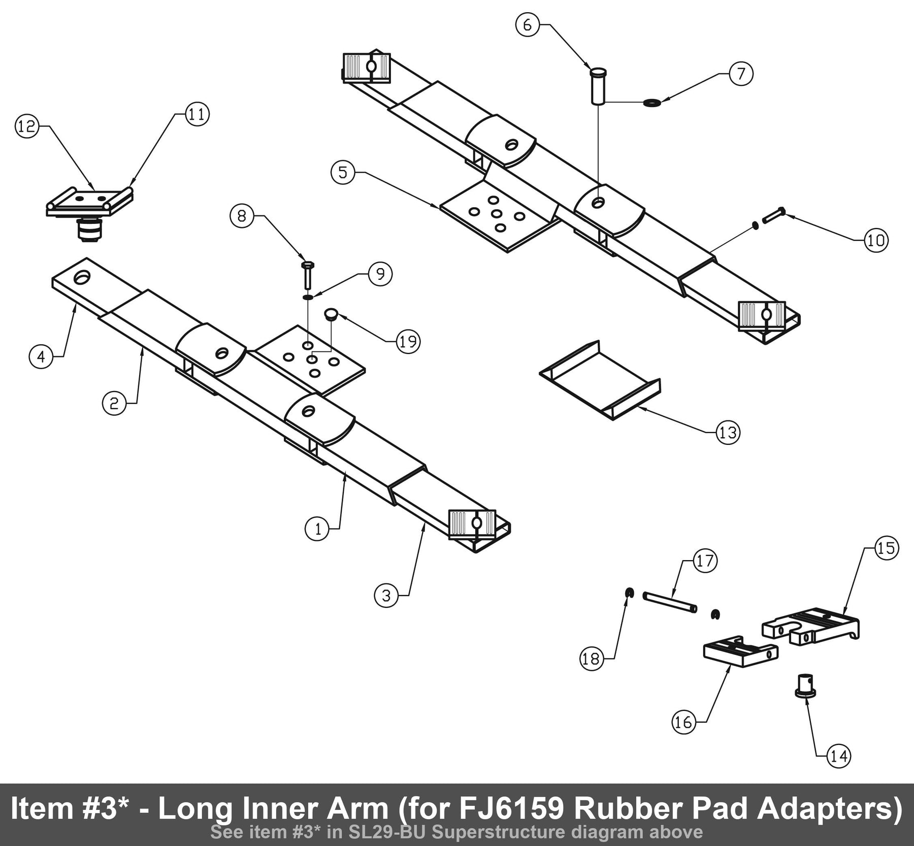 Item #3* - Long Inner Arm (for FJ6159 Rubber Pad Adapters)